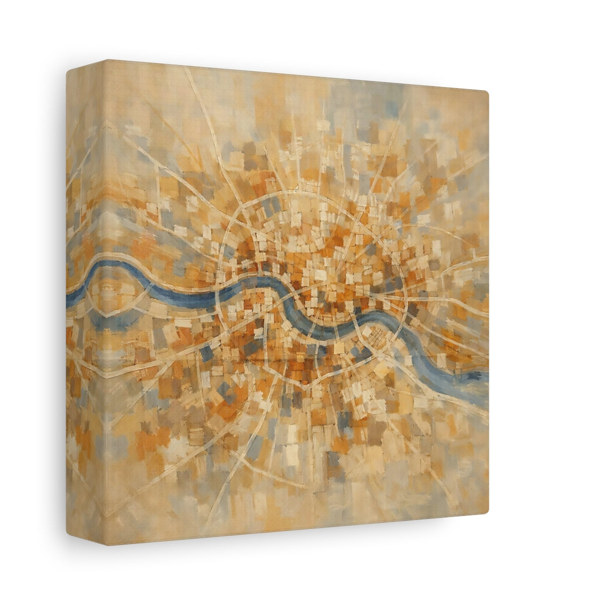 Side Mockup 1. Maps City Map Gold Blue Map shown as stretched canvas wall art