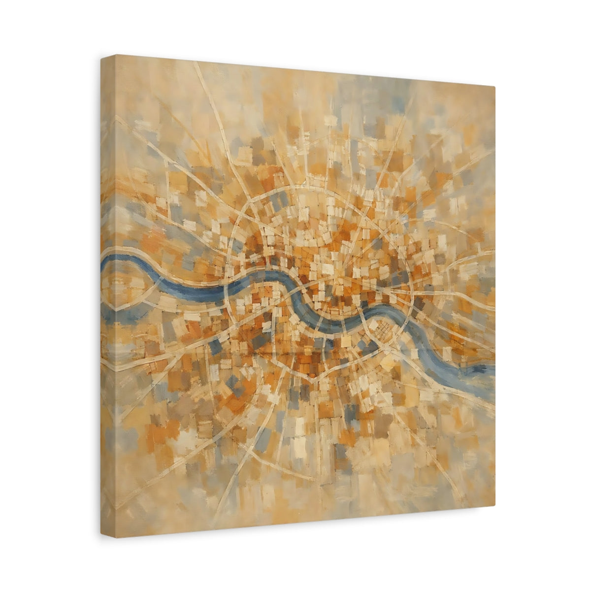 Side Mockup 6. Maps City Map Gold Blue Map shown as stretched canvas wall art