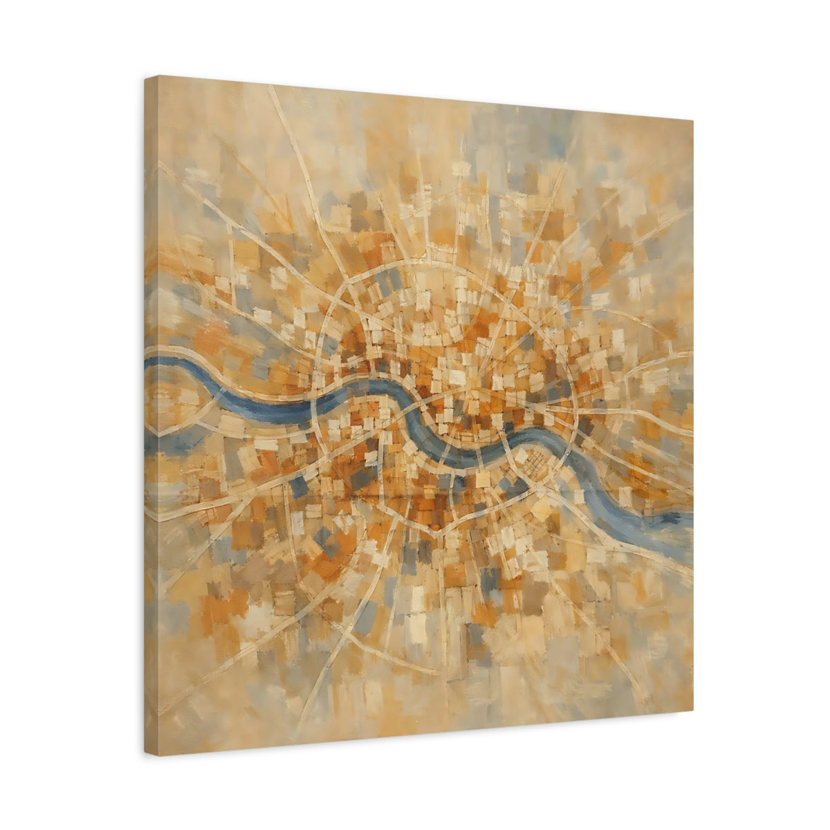 Side Mockup 4. Maps City Map Gold Blue Map shown as stretched canvas wall art
