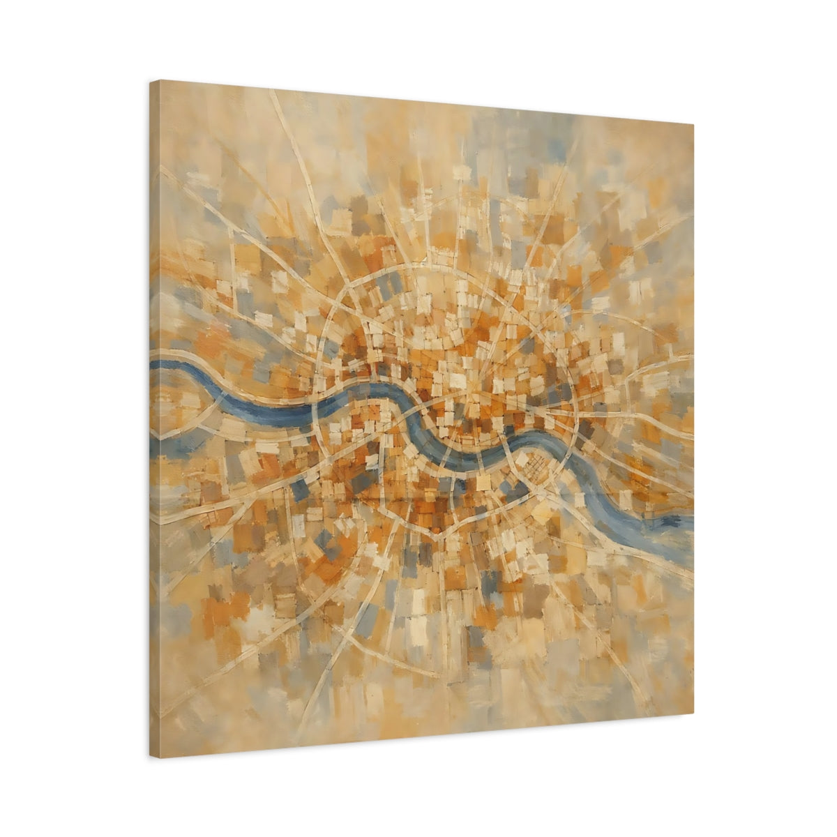 Side Mockup 2. Maps City Map Gold Blue Map shown as stretched canvas wall art
