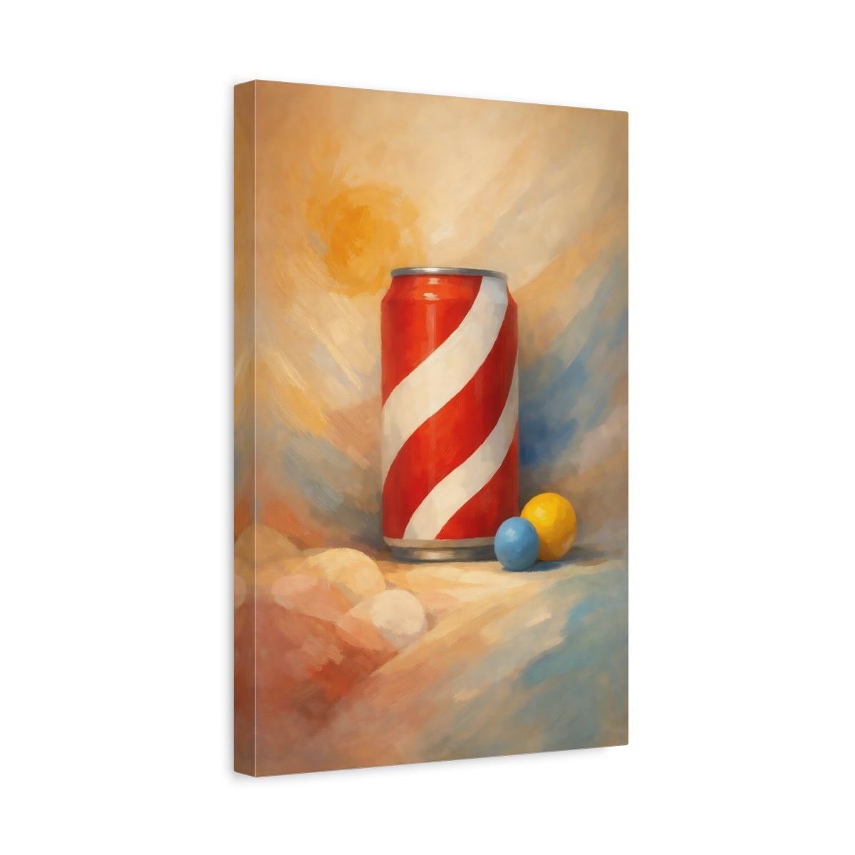 Side Mockup 4. Abstract Striped Can Red And White Can shown as stretched canvas wall art