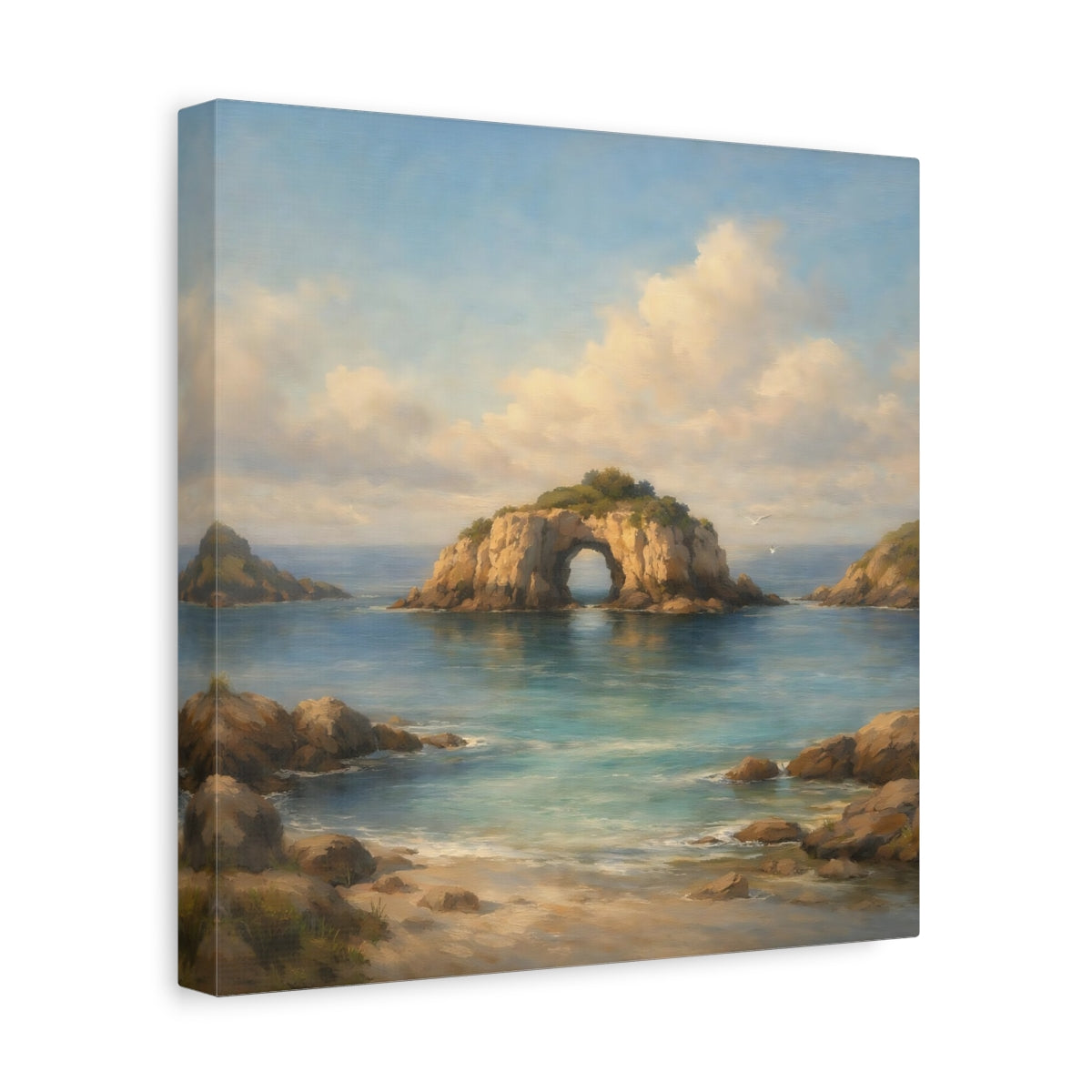 Side Mockup 8. Nature Sea Arch Blue And Brown shown as stretched canvas wall art