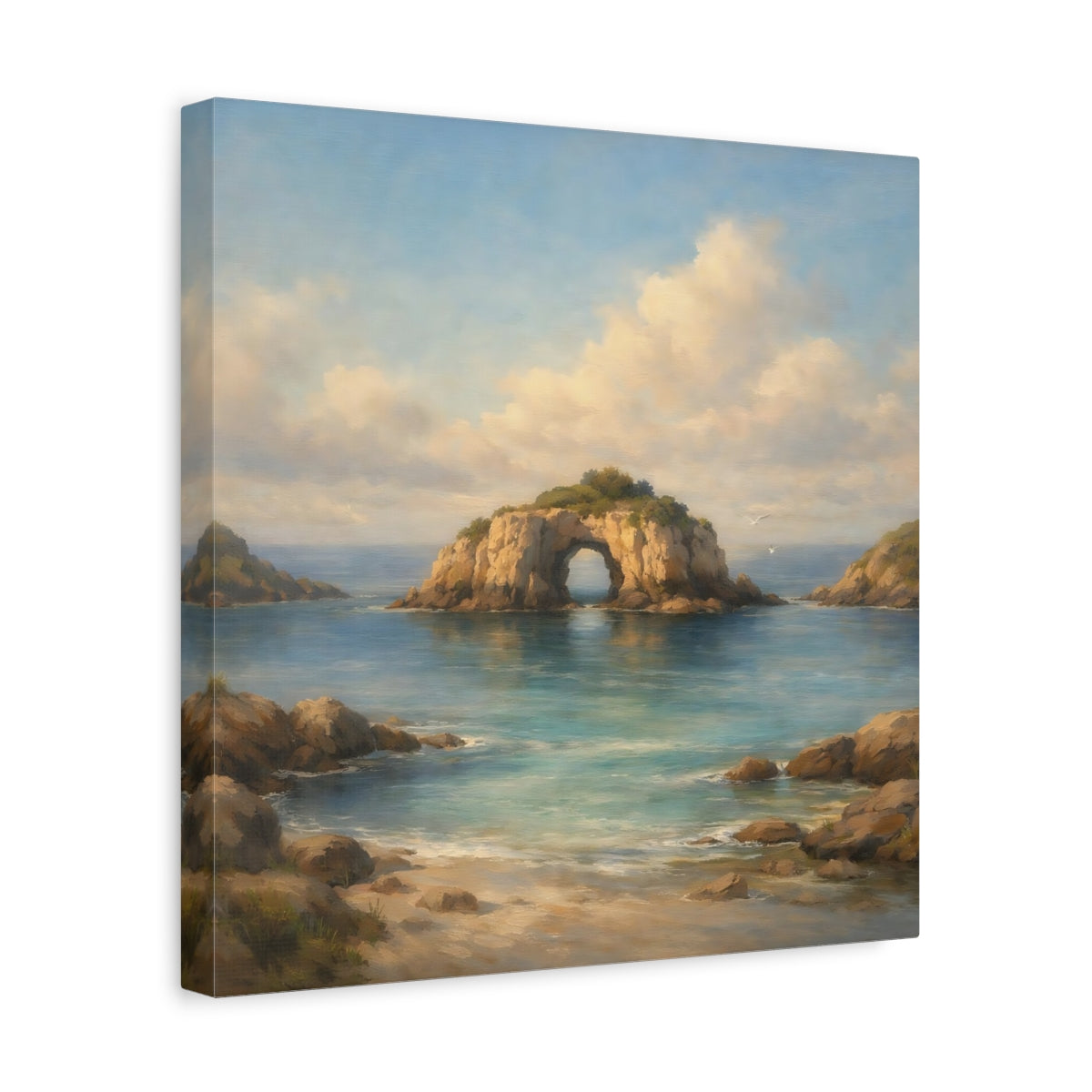 Side Mockup 7. Nature Sea Arch Blue And Brown shown as stretched canvas wall art