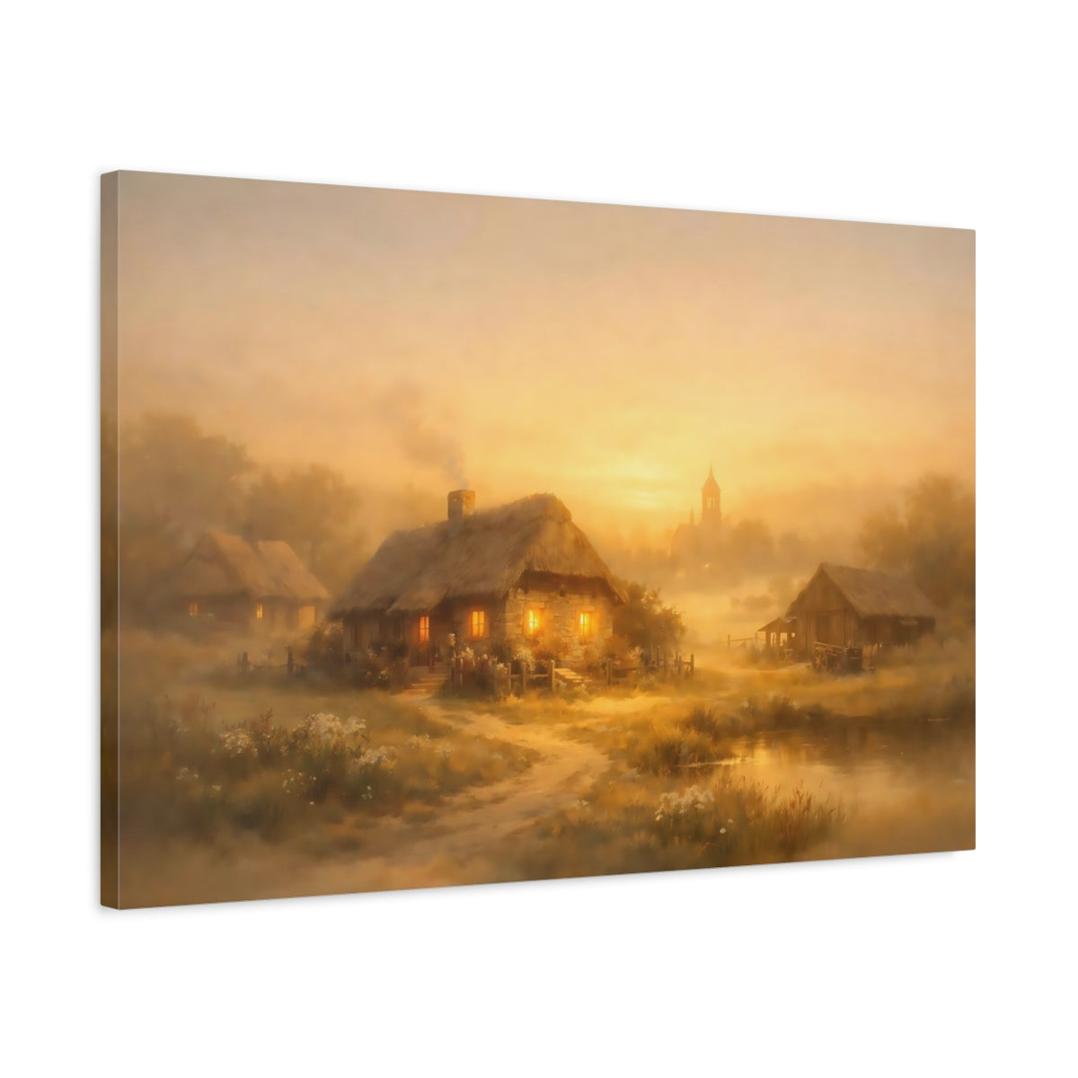 Nature Cottages Golden Village - Canvas Wall Art Print
