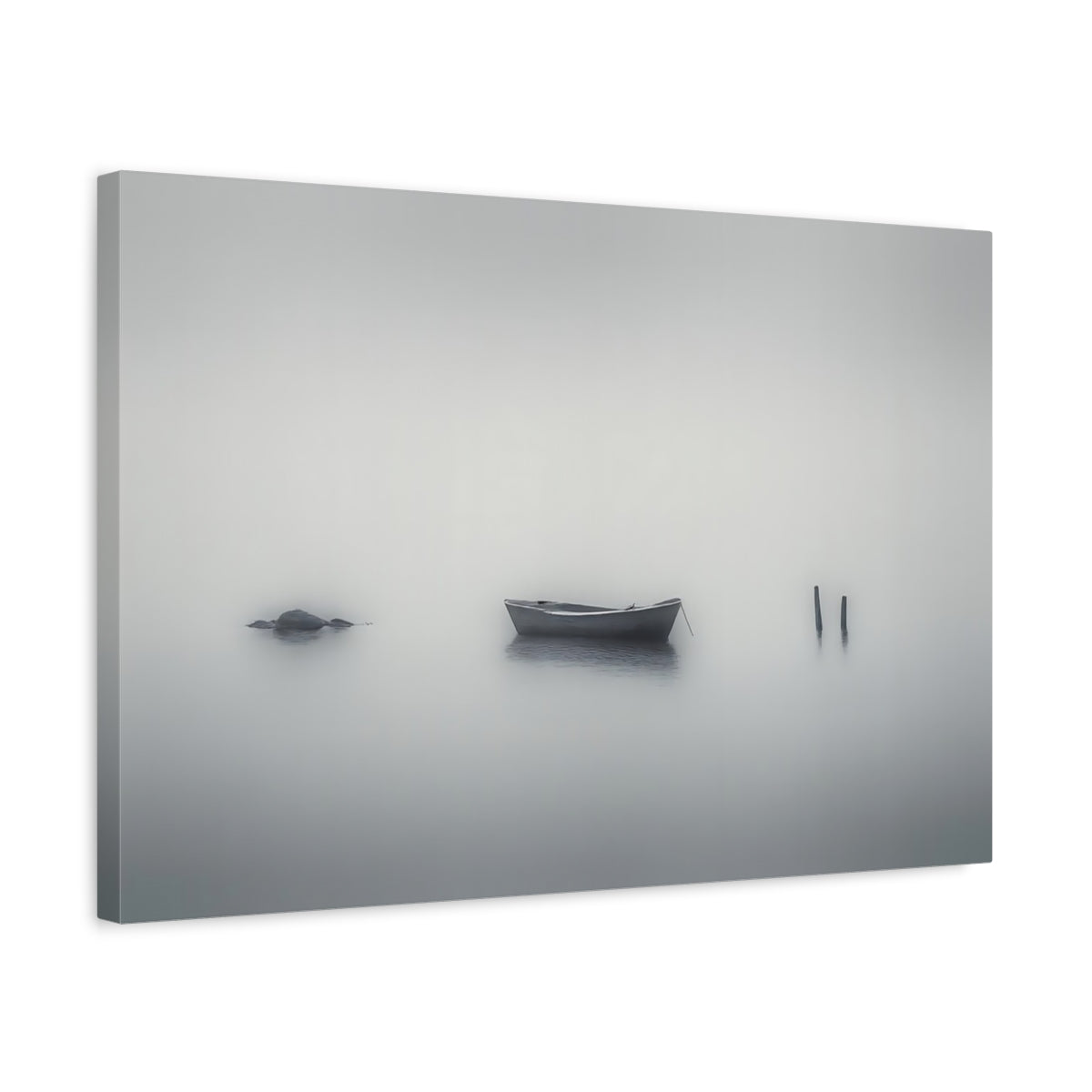 Wabi Sabi Seascape Mist Rowboat Nature - Canvas Wall Art Print