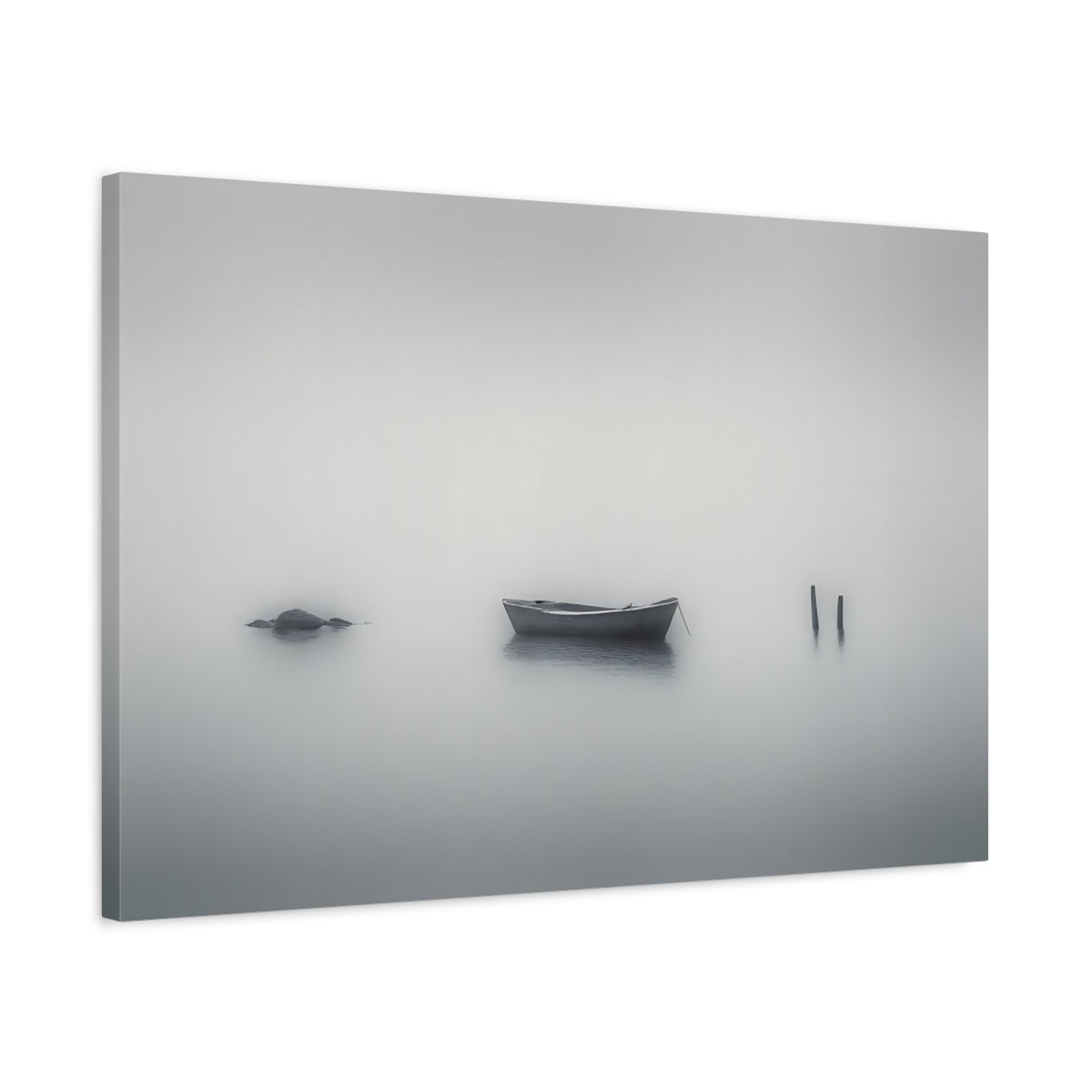 Wabi Sabi Seascape Mist Rowboat Nature - Canvas Wall Art Print