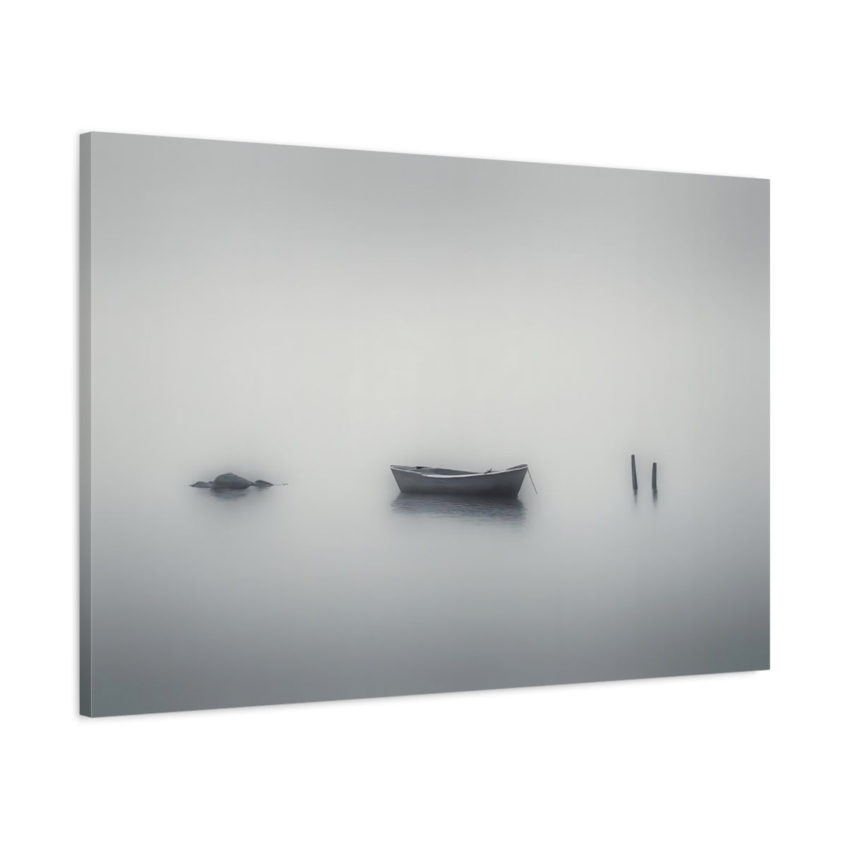 Wabi Sabi Seascape Mist Rowboat Nature - Canvas Wall Art Print