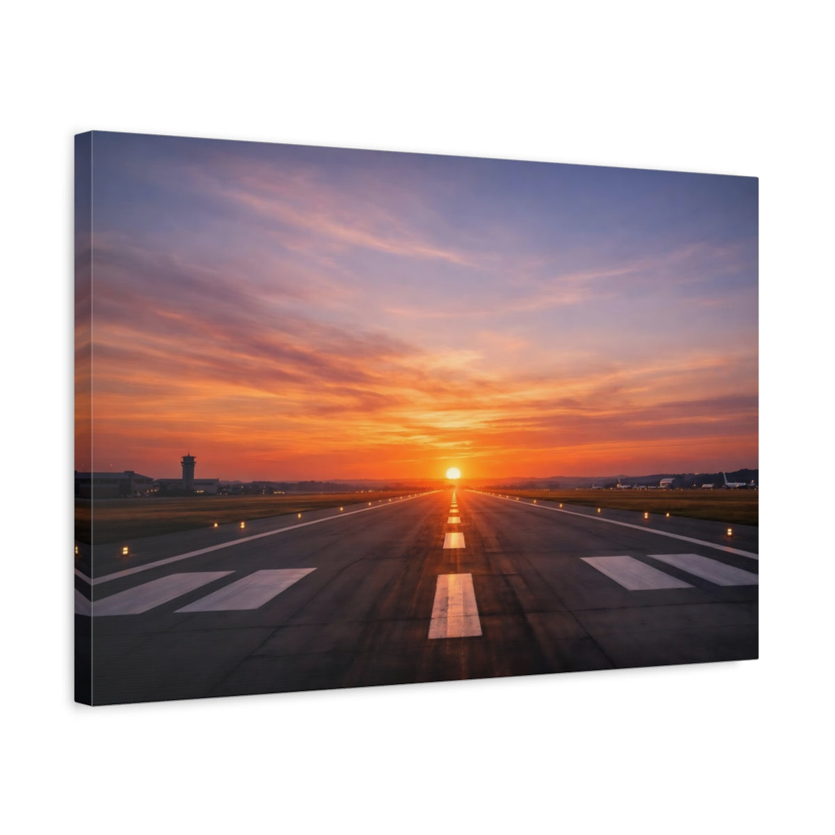 Nature Airport Runway Sunset - Canvas Wall Art Print