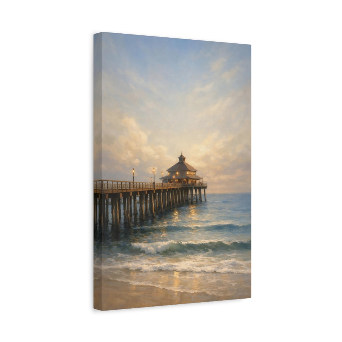 Side Mockup 4. Nature Ocean Pier Coastal Landscape shown as stretched canvas wall art