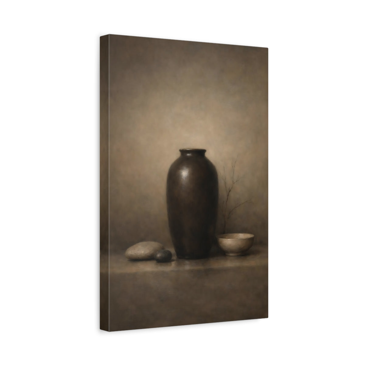 Side Mockup 4. Nature Vase Brown Still Life shown as stretched canvas wall art
