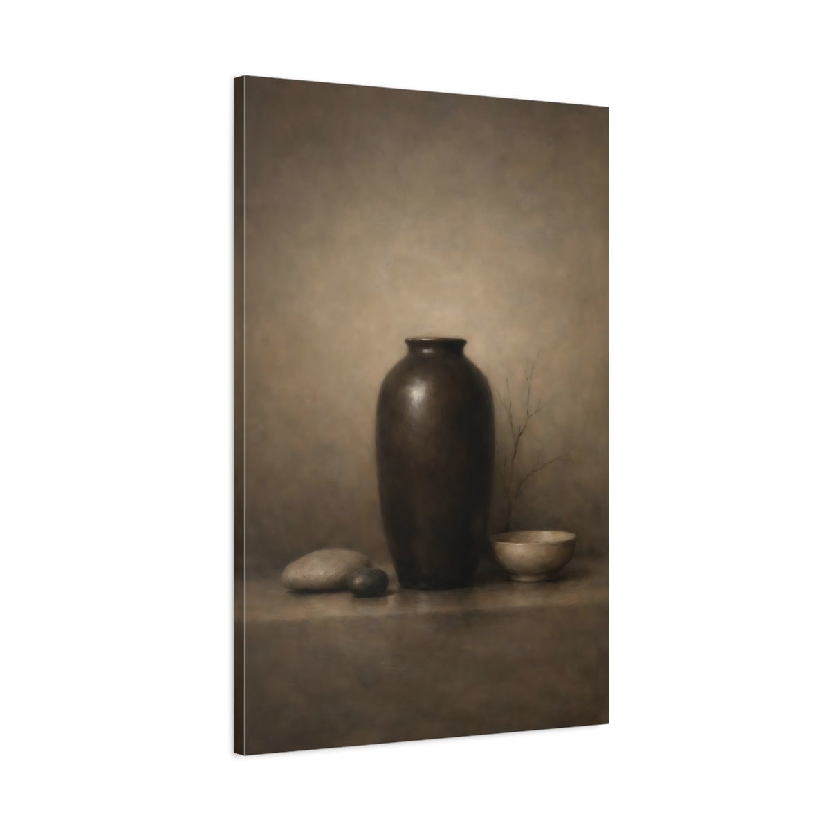 Side Mockup 1. Nature Vase Brown Still Life shown as stretched canvas wall art