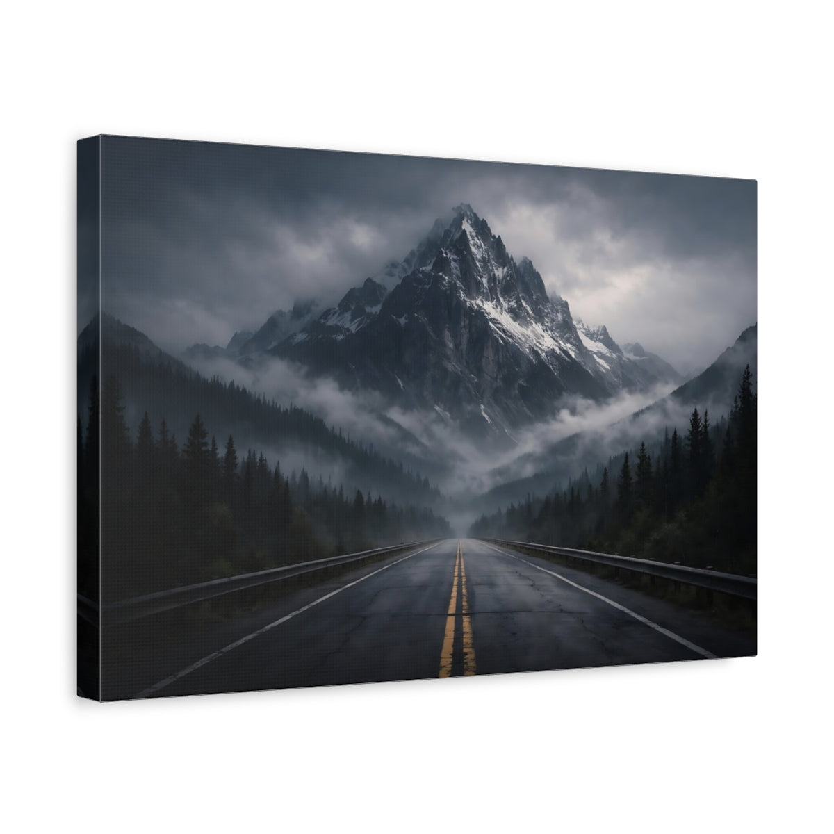 Horror Mountain Road Snowy Nature - Canvas Wall Art Print