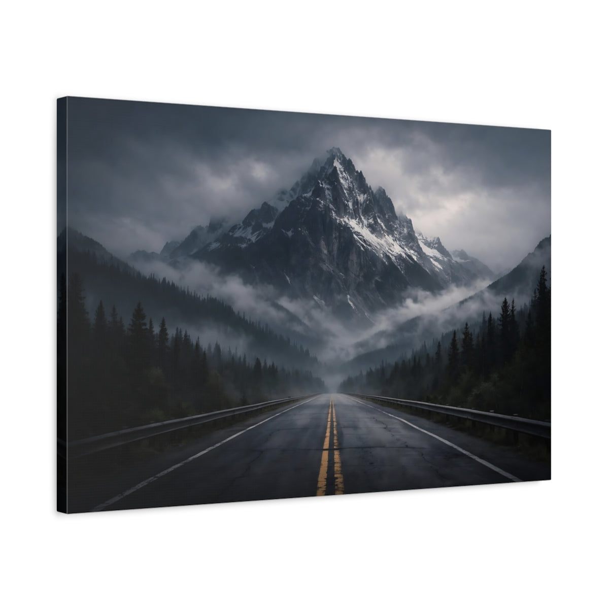 Horror Mountain Road Snowy Nature - Canvas Wall Art Print