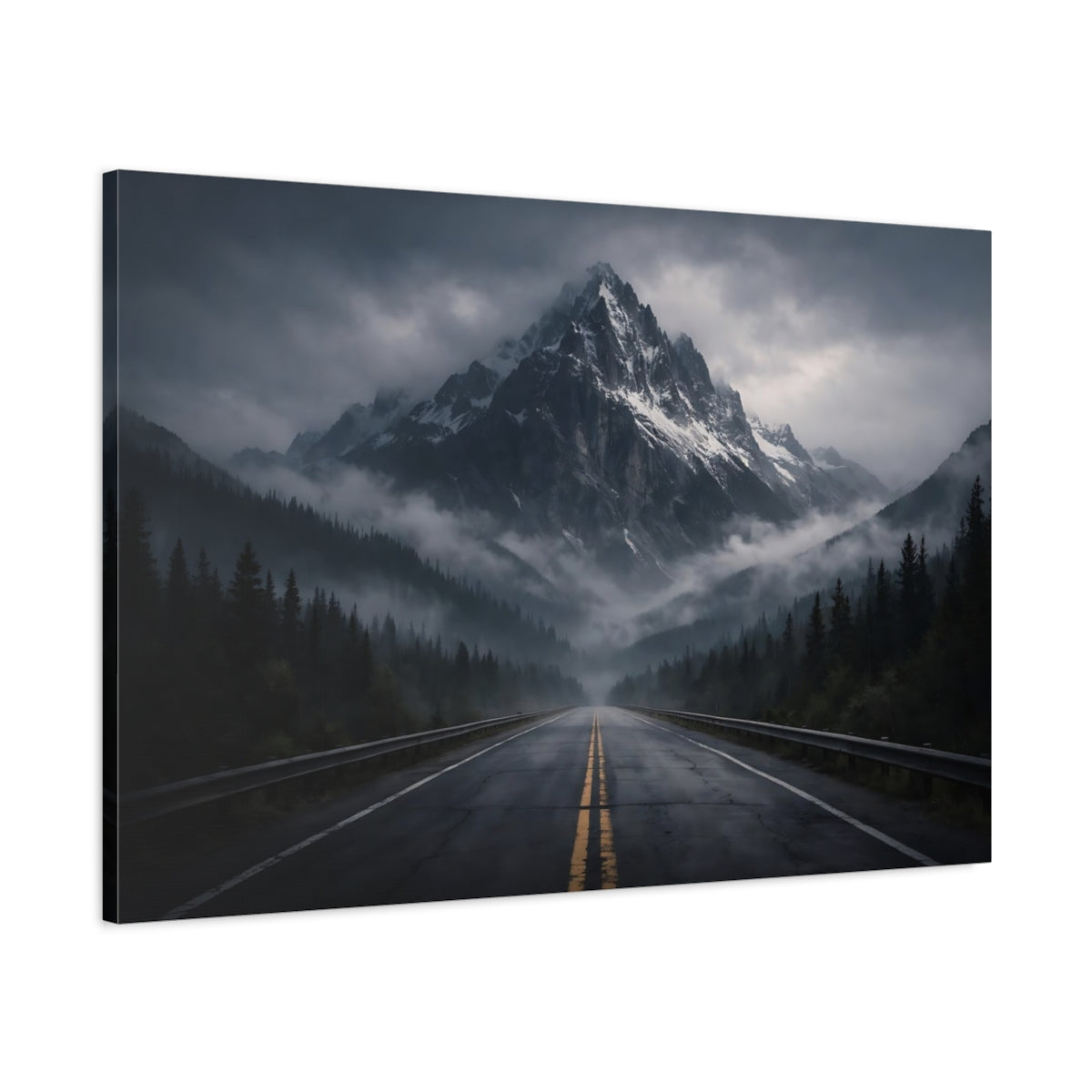 Horror Mountain Road Snowy Nature - Canvas Wall Art Print