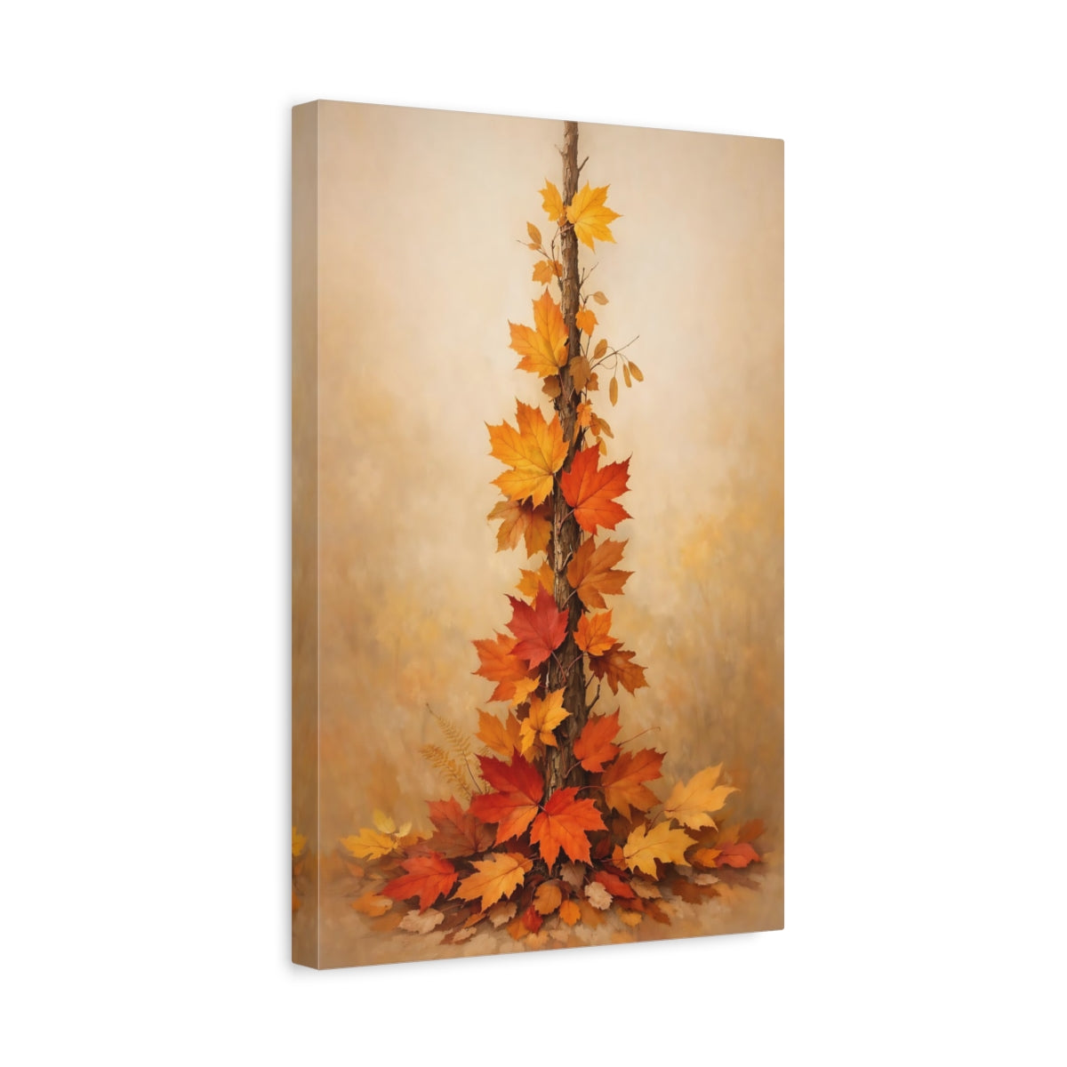 Side Mockup 4. Nature Maple Leaves Autumn Leaves shown as stretched canvas wall art