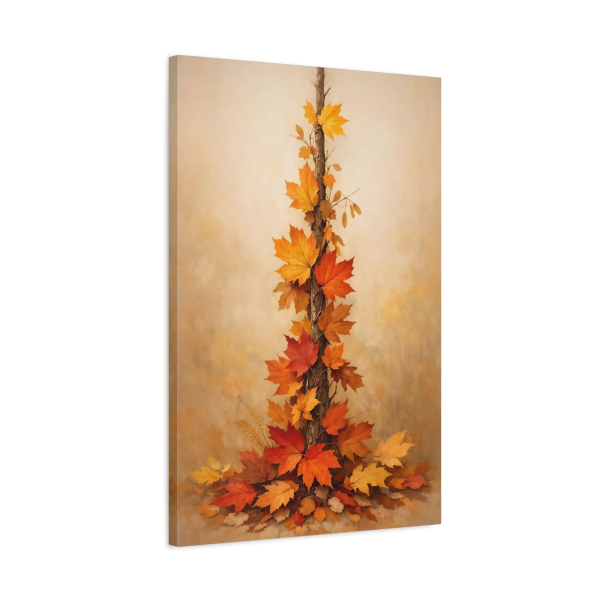 Side Mockup 2. Nature Maple Leaves Autumn Leaves shown as stretched canvas wall art