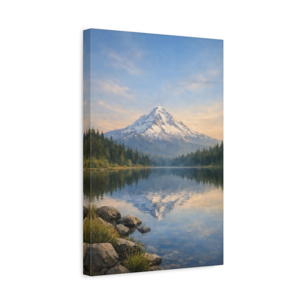 Nature Snowy Mountain Blue Lake - Canvas Wall Art Print