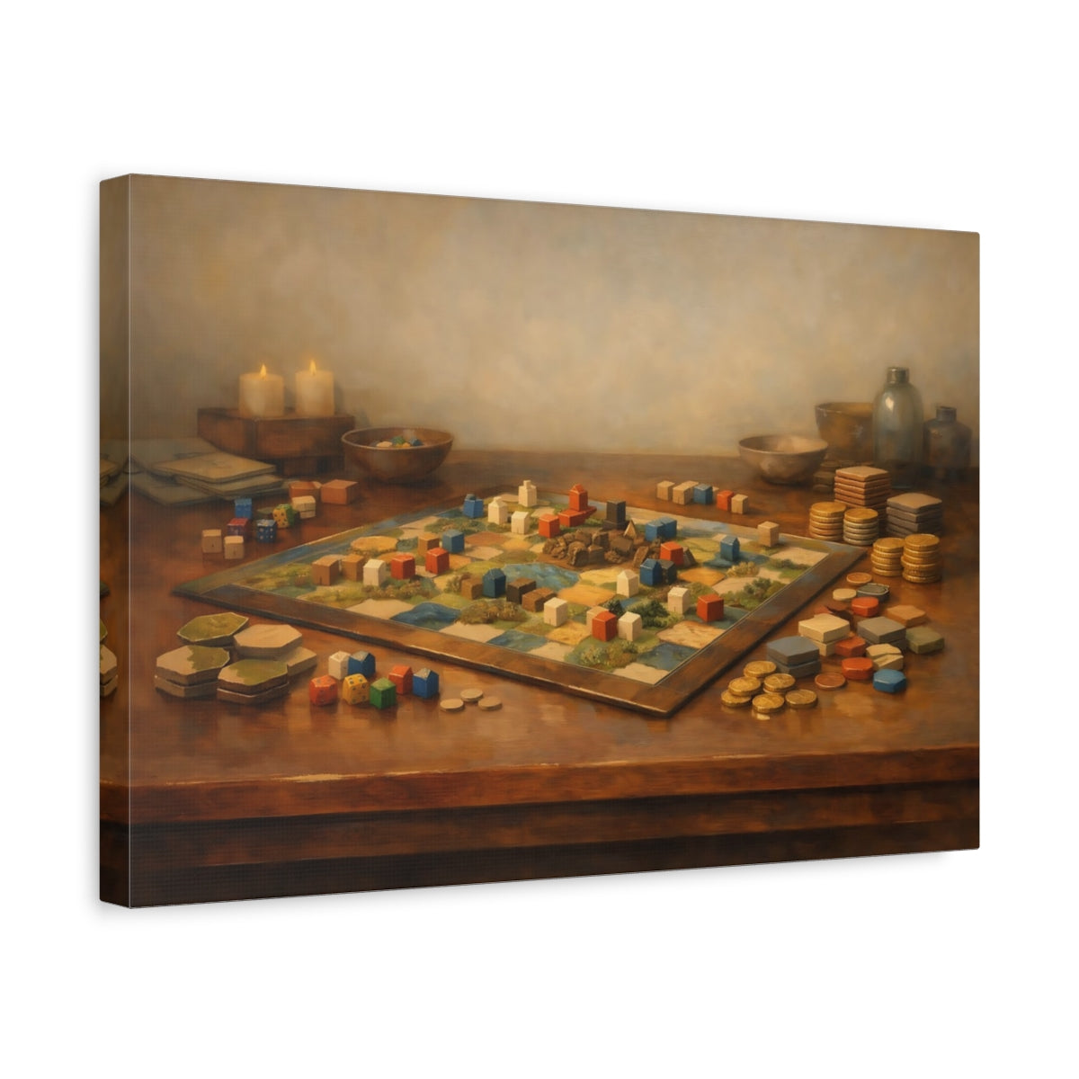 Side Mockup 4. Contemporary Board Game Table Aesthetic Scene shown as stretched canvas wall art