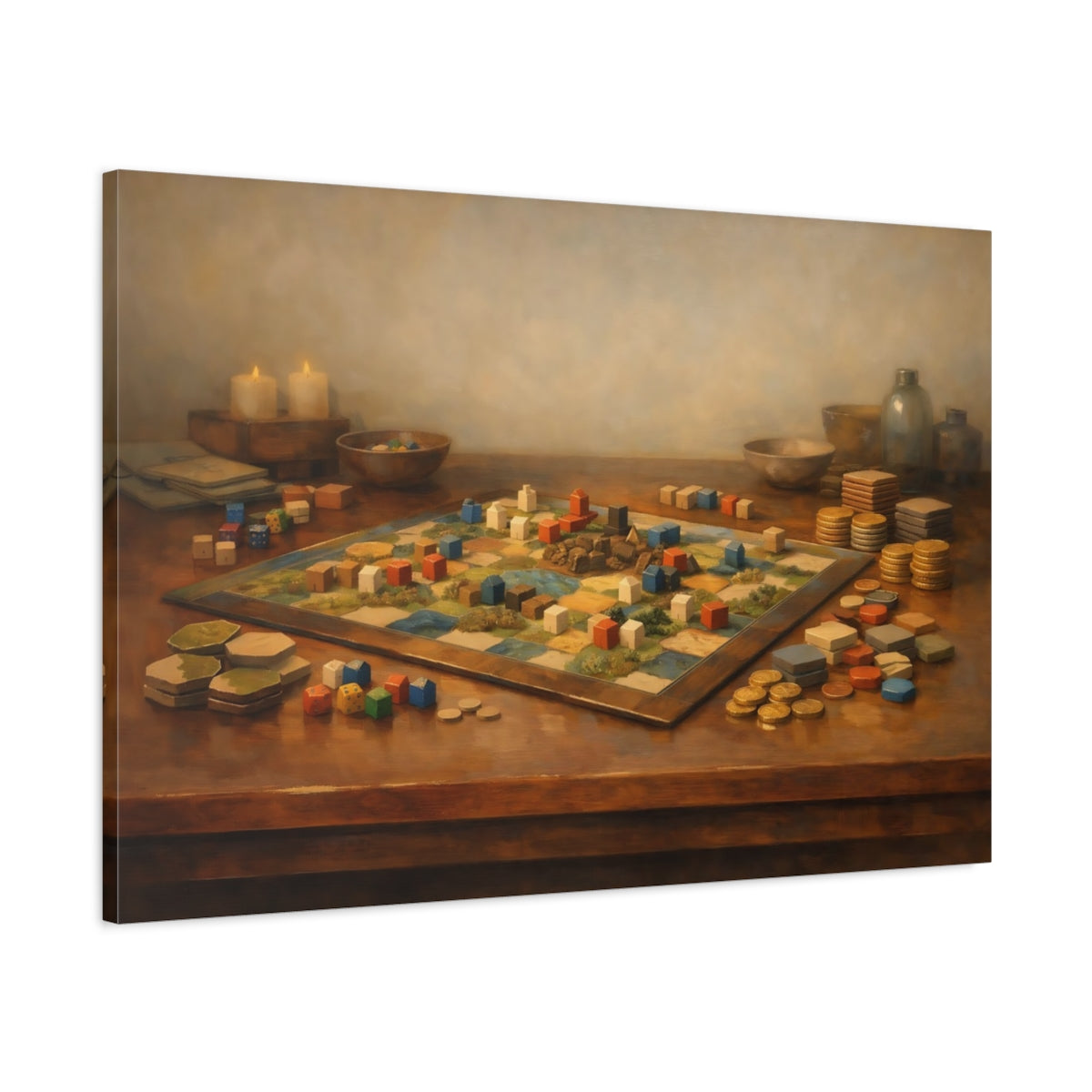 Side Mockup 1. Contemporary Board Game Table Aesthetic Scene shown as stretched canvas wall art