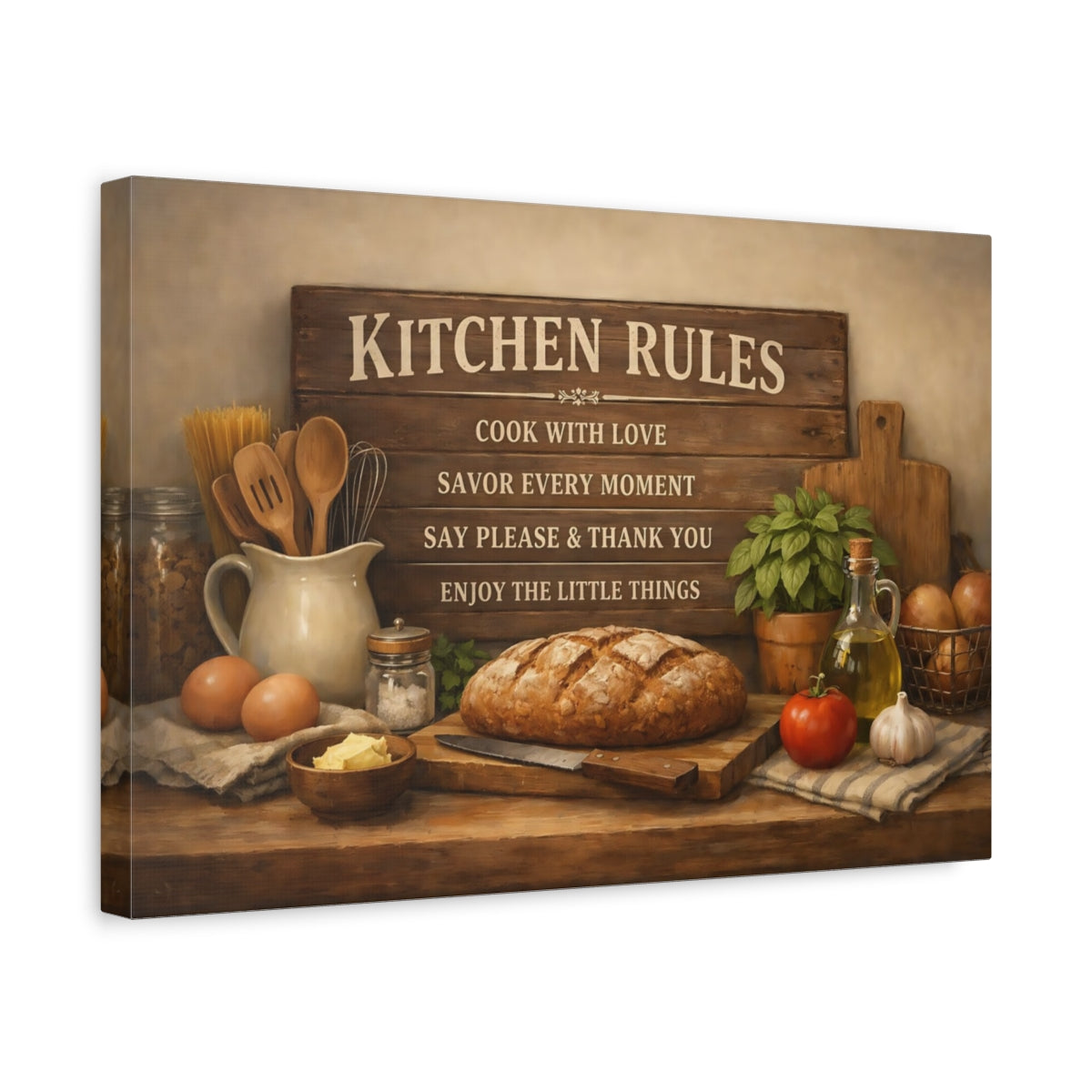 Landscape Kitchen Rules Vintage - Canvas Wall Art Print