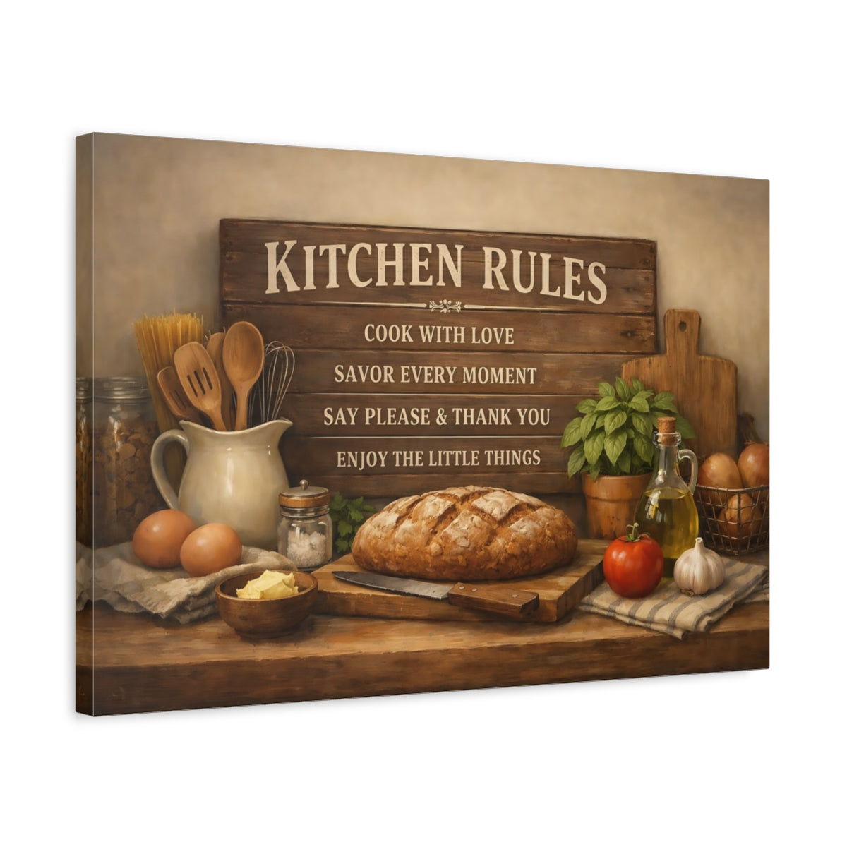 Landscape Kitchen Rules Vintage - Canvas Wall Art Print