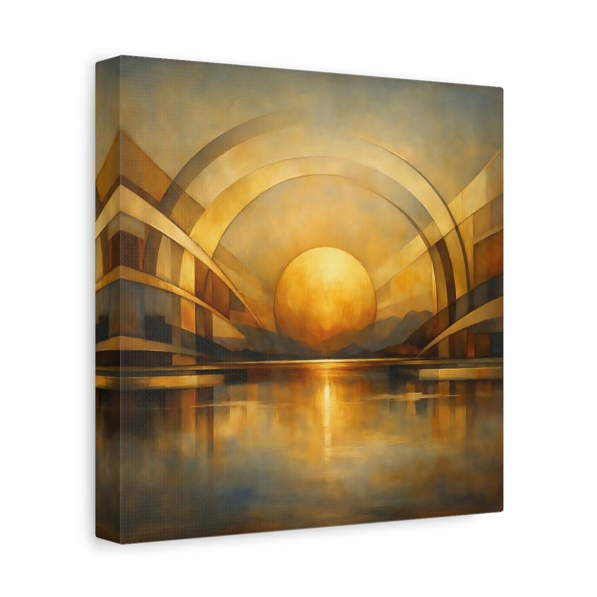 Side Mockup 9. Abstract Golden Sphere Gold Geometric shown as stretched canvas wall art