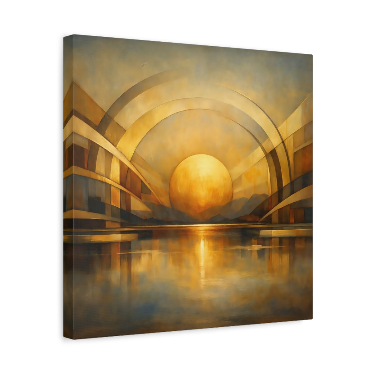 Side Mockup 6. Abstract Golden Sphere Gold Geometric shown as stretched canvas wall art