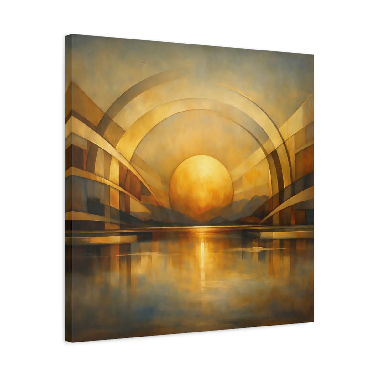 Side Mockup 4. Abstract Golden Sphere Gold Geometric shown as stretched canvas wall art