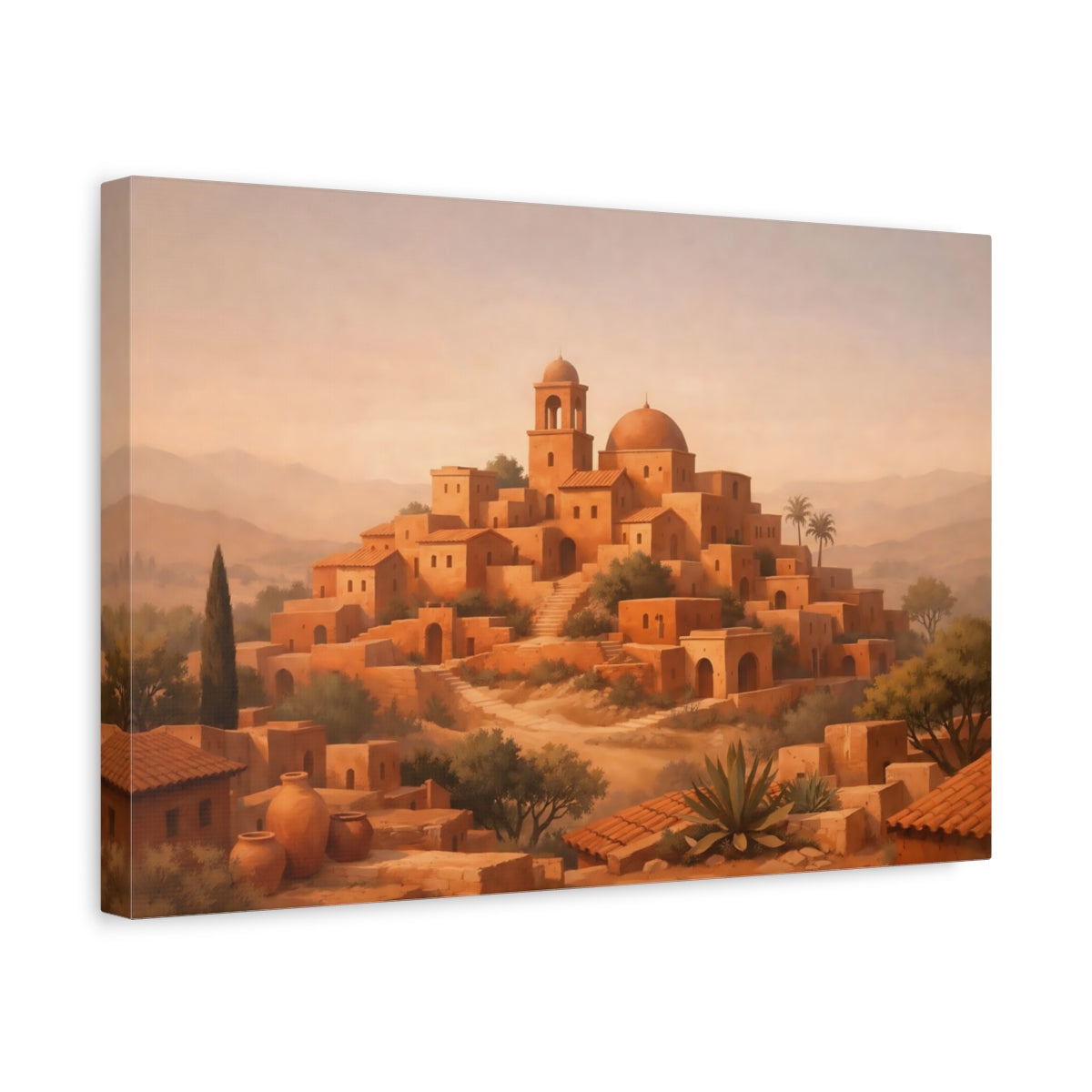 Contemporary Terracotta Village Hilltop Vintage - Canvas Wall Art Print