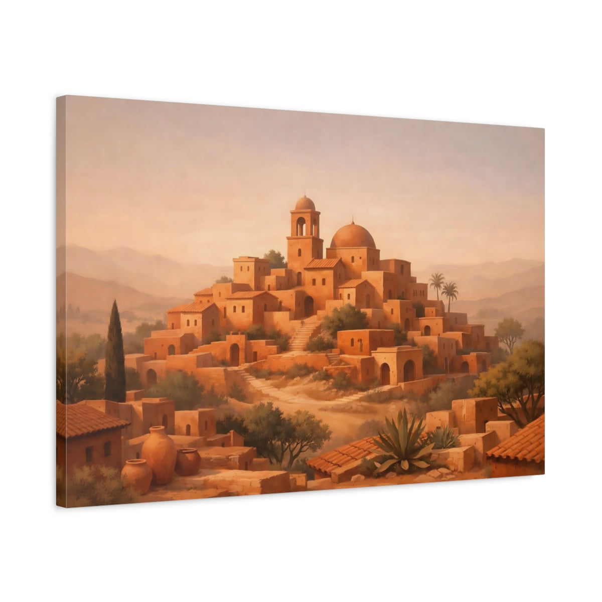 Contemporary Terracotta Village Hilltop Vintage - Canvas Wall Art Print