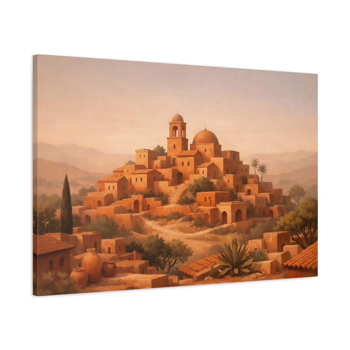 Contemporary Terracotta Village Hilltop Vintage - Canvas Wall Art Print
