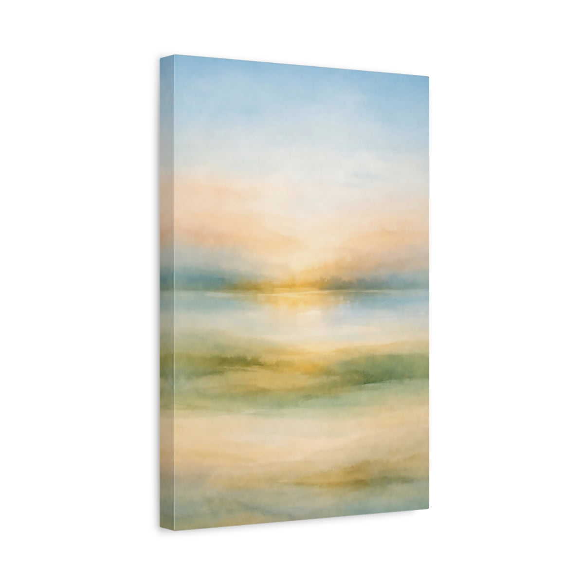 Side Mockup 4. Nature Water Landscape Pastel Landscape shown as stretched canvas wall art