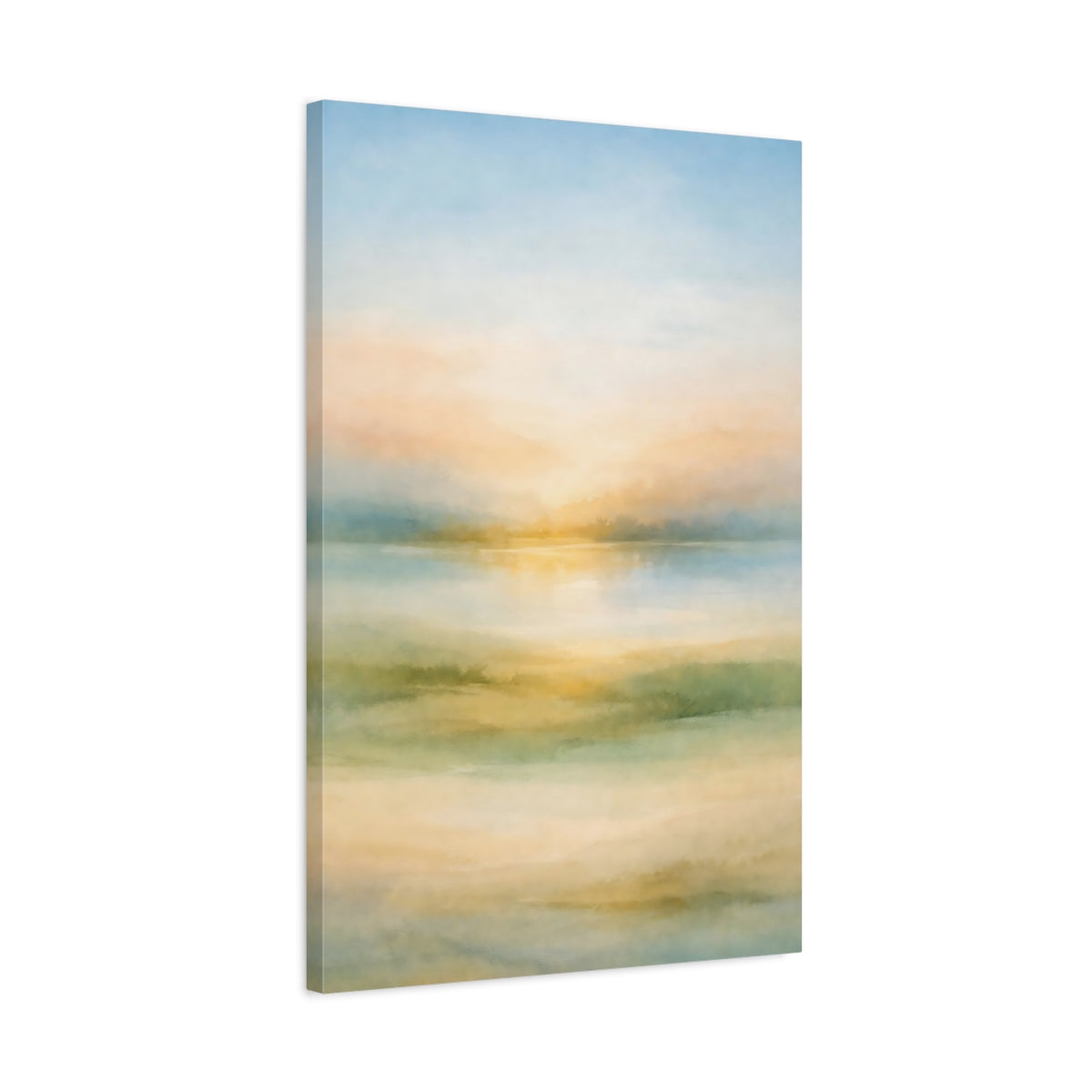 Side Mockup 2. Nature Water Landscape Pastel Landscape shown as stretched canvas wall art