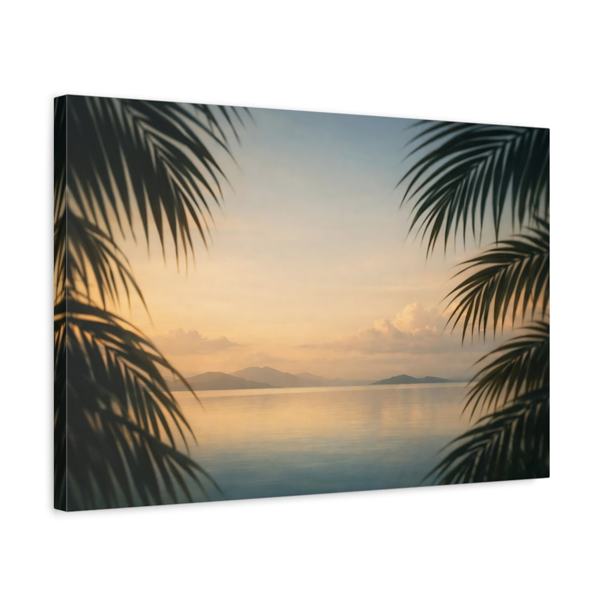 Soft Matte Palm Leaves Tropical Seascape Nature - Canvas Wall Art Print