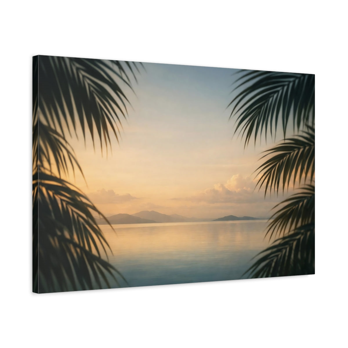 Soft Matte Palm Leaves Tropical Seascape Nature - Canvas Wall Art Print