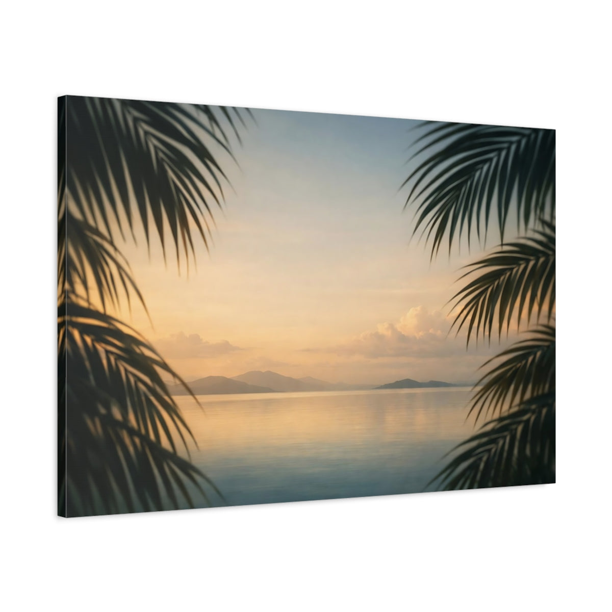 Soft Matte Palm Leaves Tropical Seascape Nature - Canvas Wall Art Print