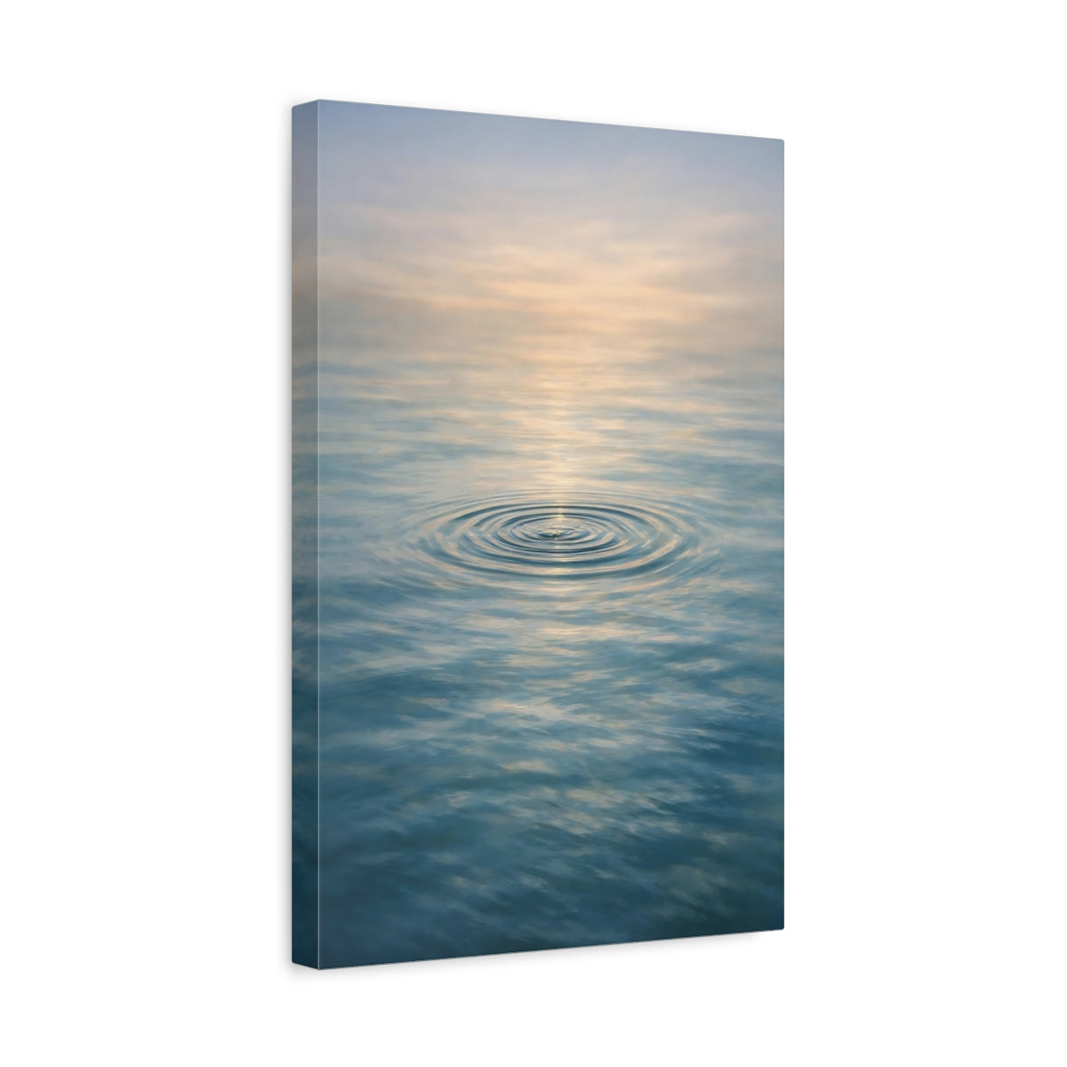 Side Mockup 4. Nature Water Ripples Blue And Gold Water shown as stretched canvas wall art