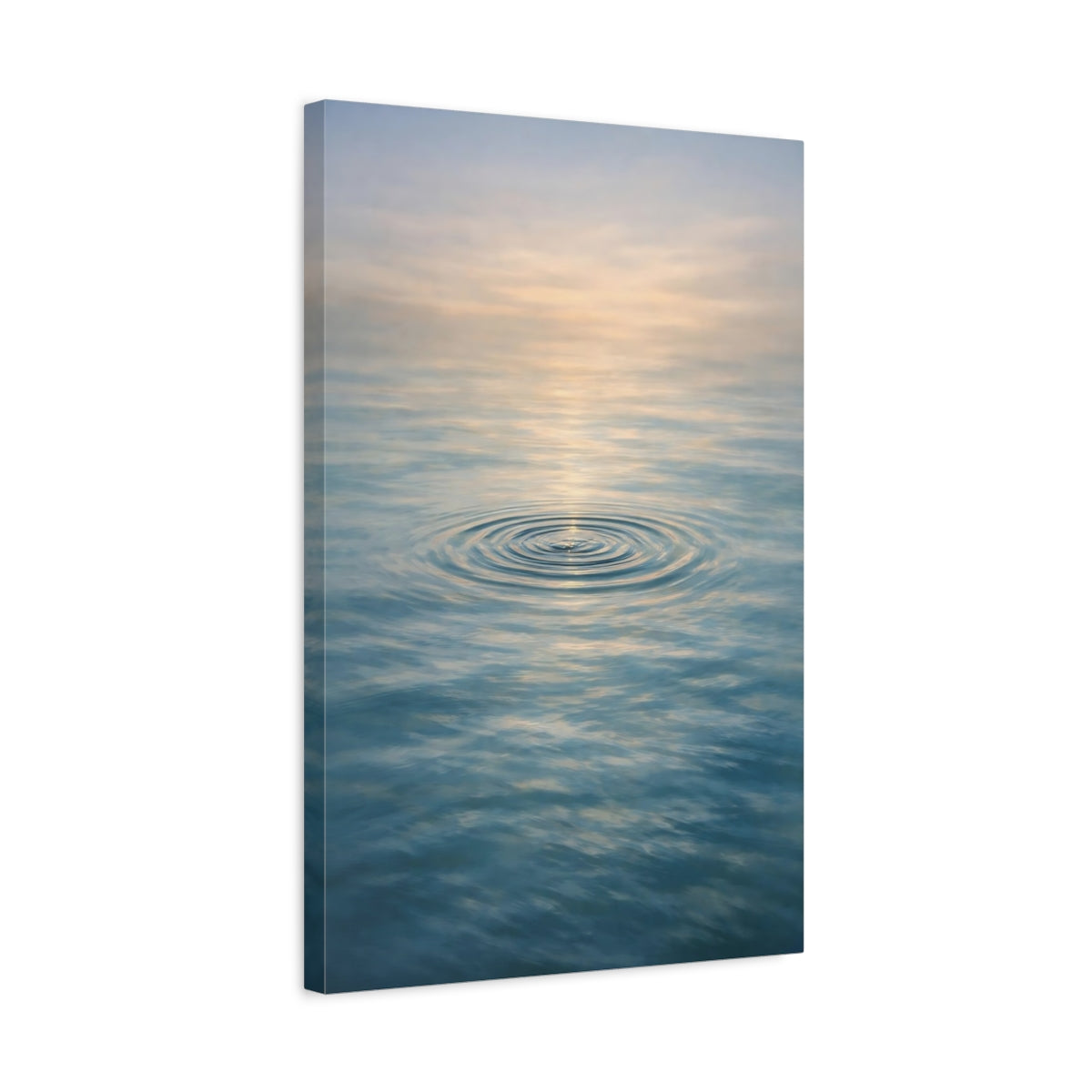 Side Mockup 3. Nature Water Ripples Blue And Gold Water shown as stretched canvas wall art