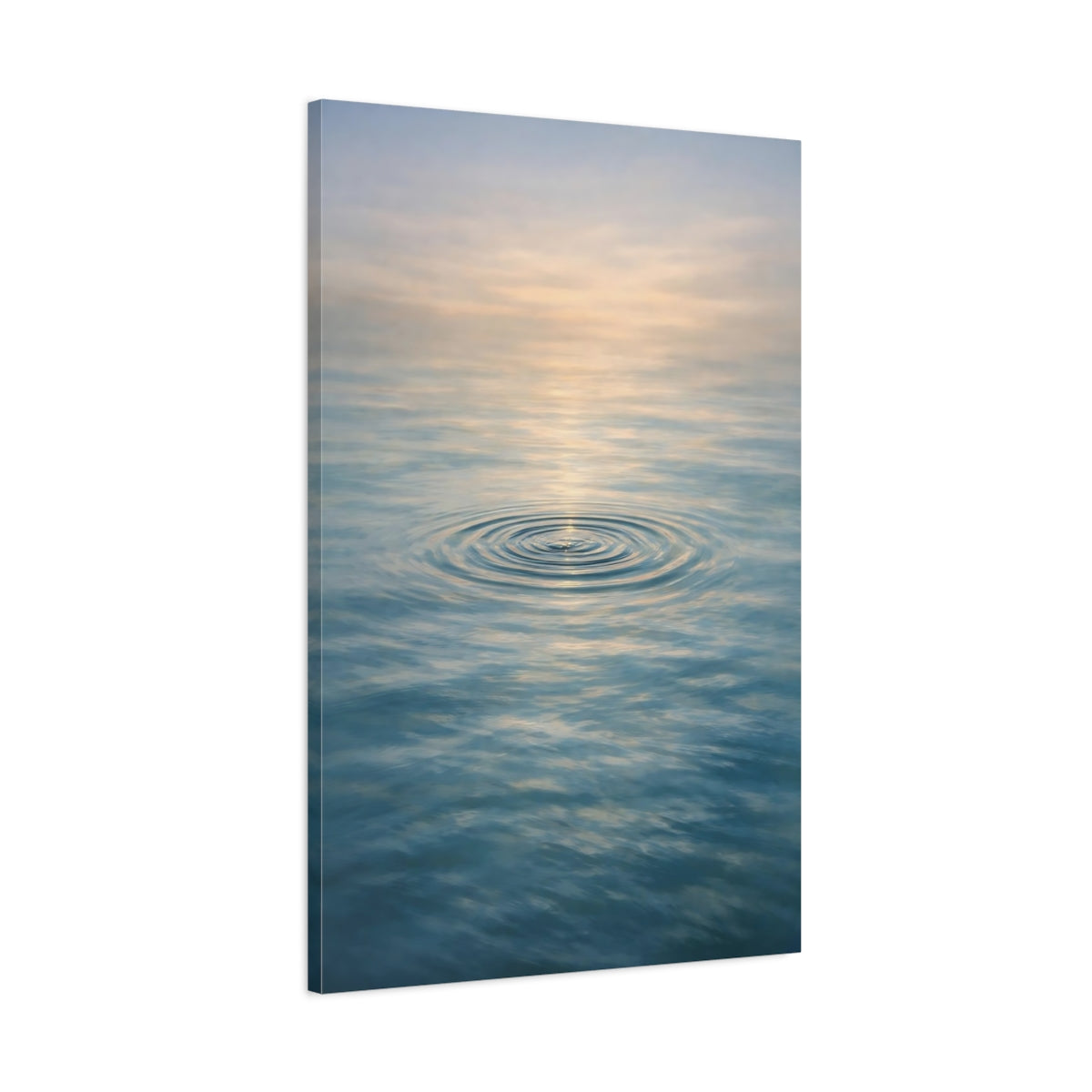 Side Mockup 1. Nature Water Ripples Blue And Gold Water shown as stretched canvas wall art