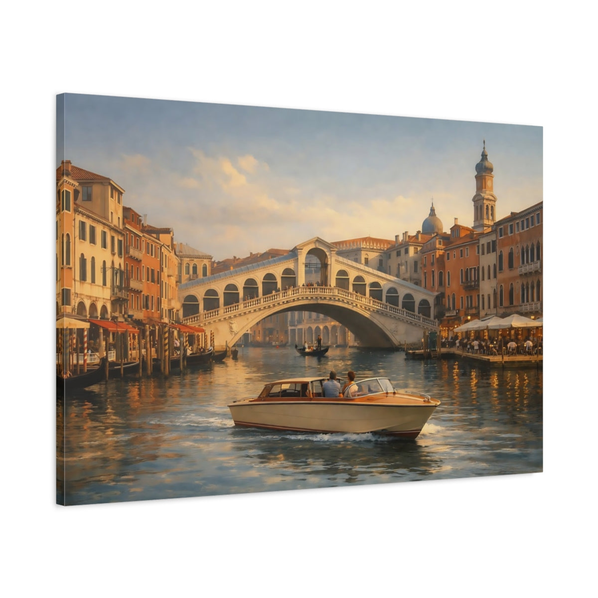 Side Mockup 1. Contemporary Venetian Canal shown as stretched canvas wall art