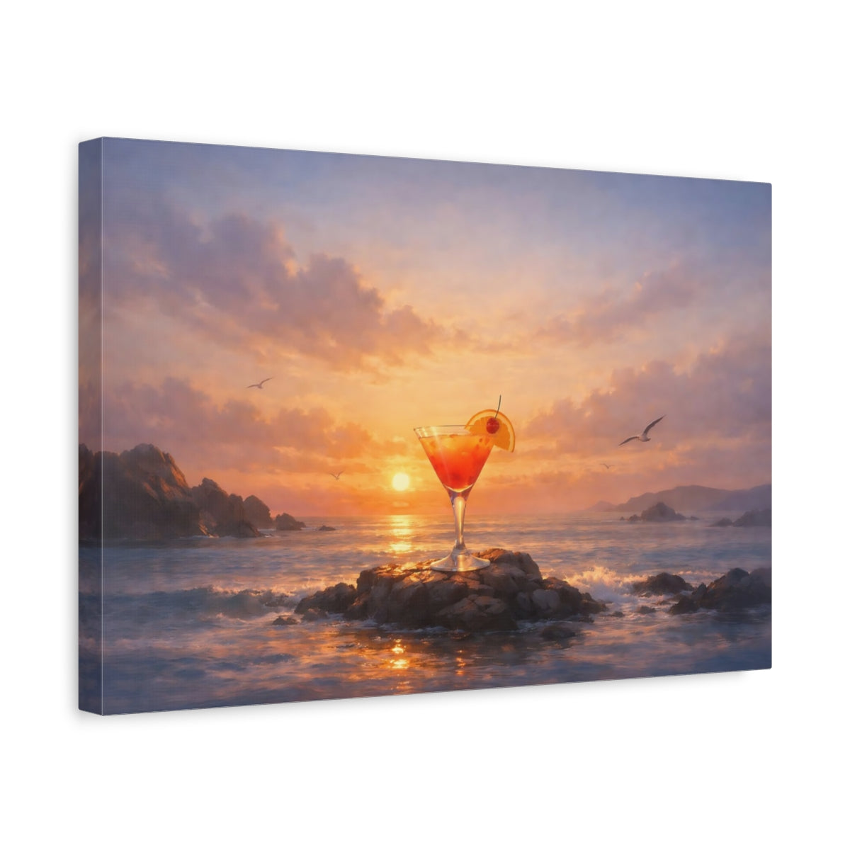 Seascape Cocktail Sunset Nature - Canvas Wall Art Print
