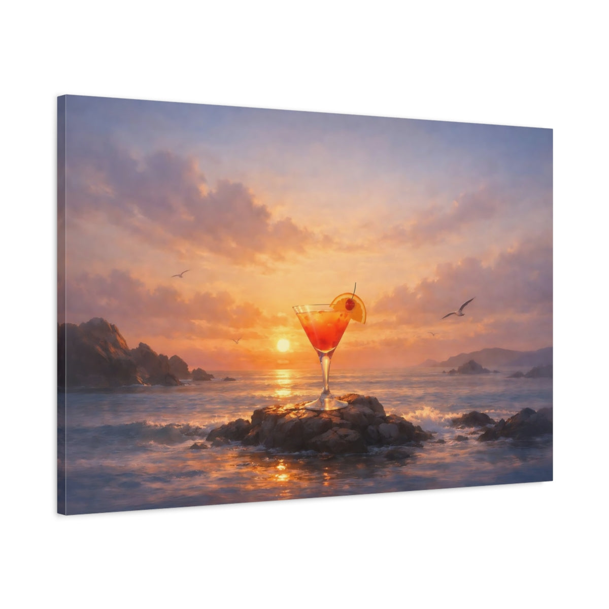 Seascape Cocktail Sunset Nature - Canvas Wall Art Print