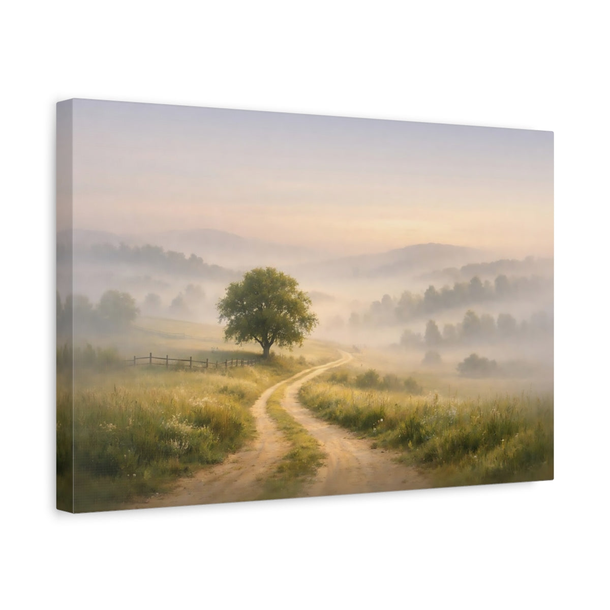 Mist Depth Countryside Path Misty Landscape Nature - Canvas Wall Art Print