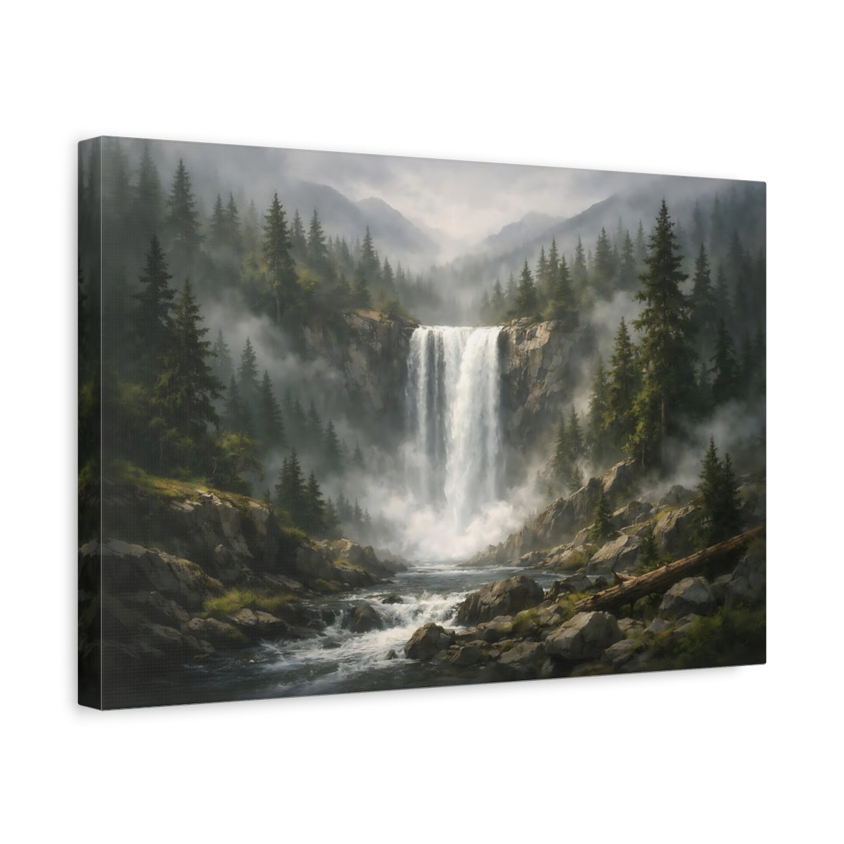 Forêt Brumeuse Chute d'Eau Nature - Impression sur Toile