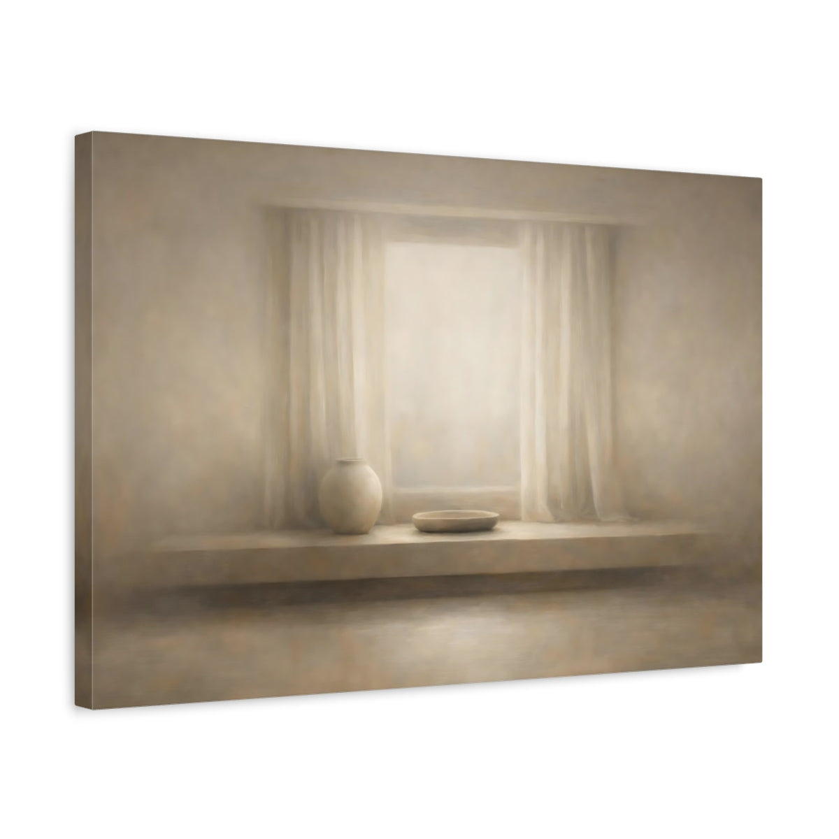 Side Mockup 3. Abstract Soft Window Light Minimal Space shown as stretched canvas wall art