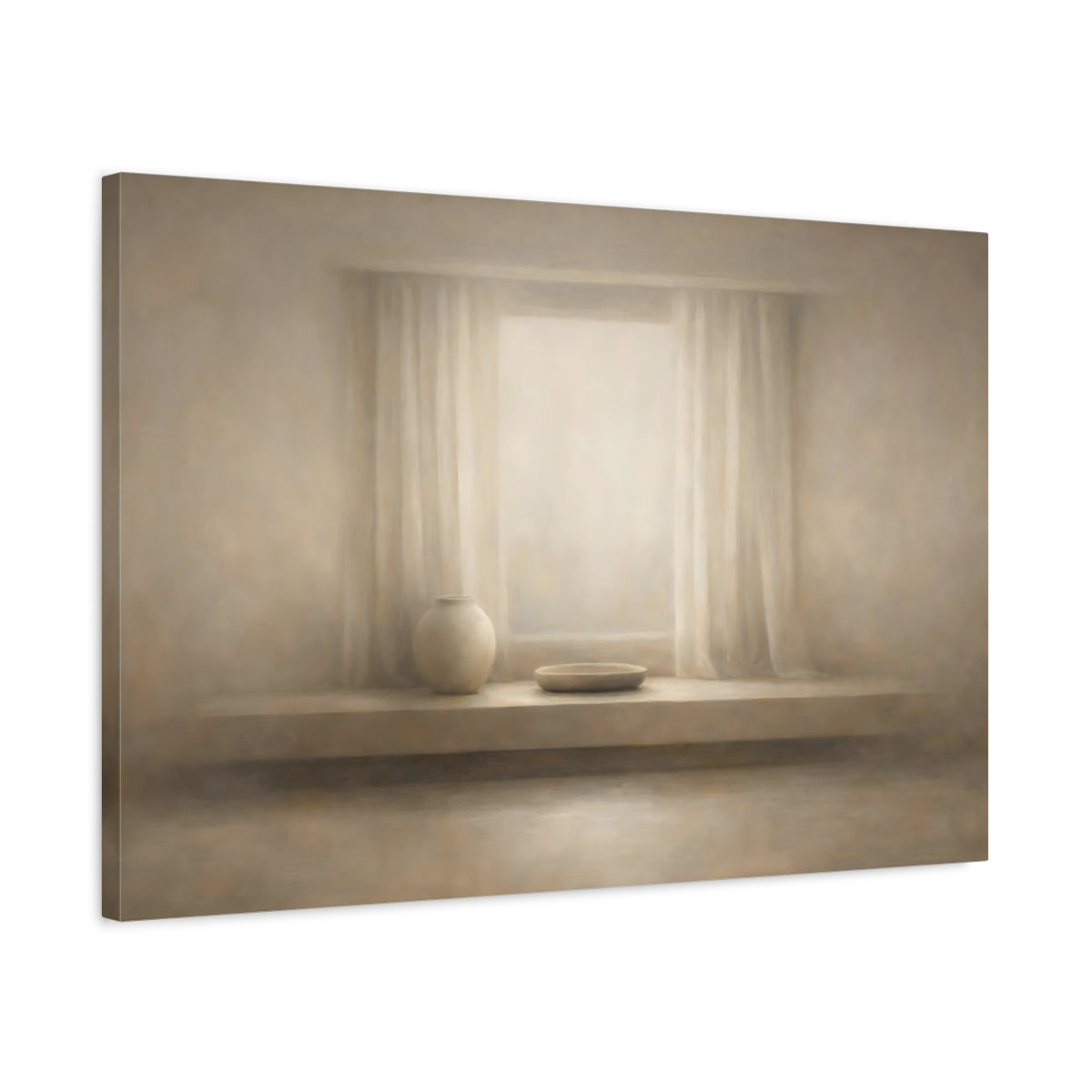 Side Mockup 2. Abstract Soft Window Light Minimal Space shown as stretched canvas wall art