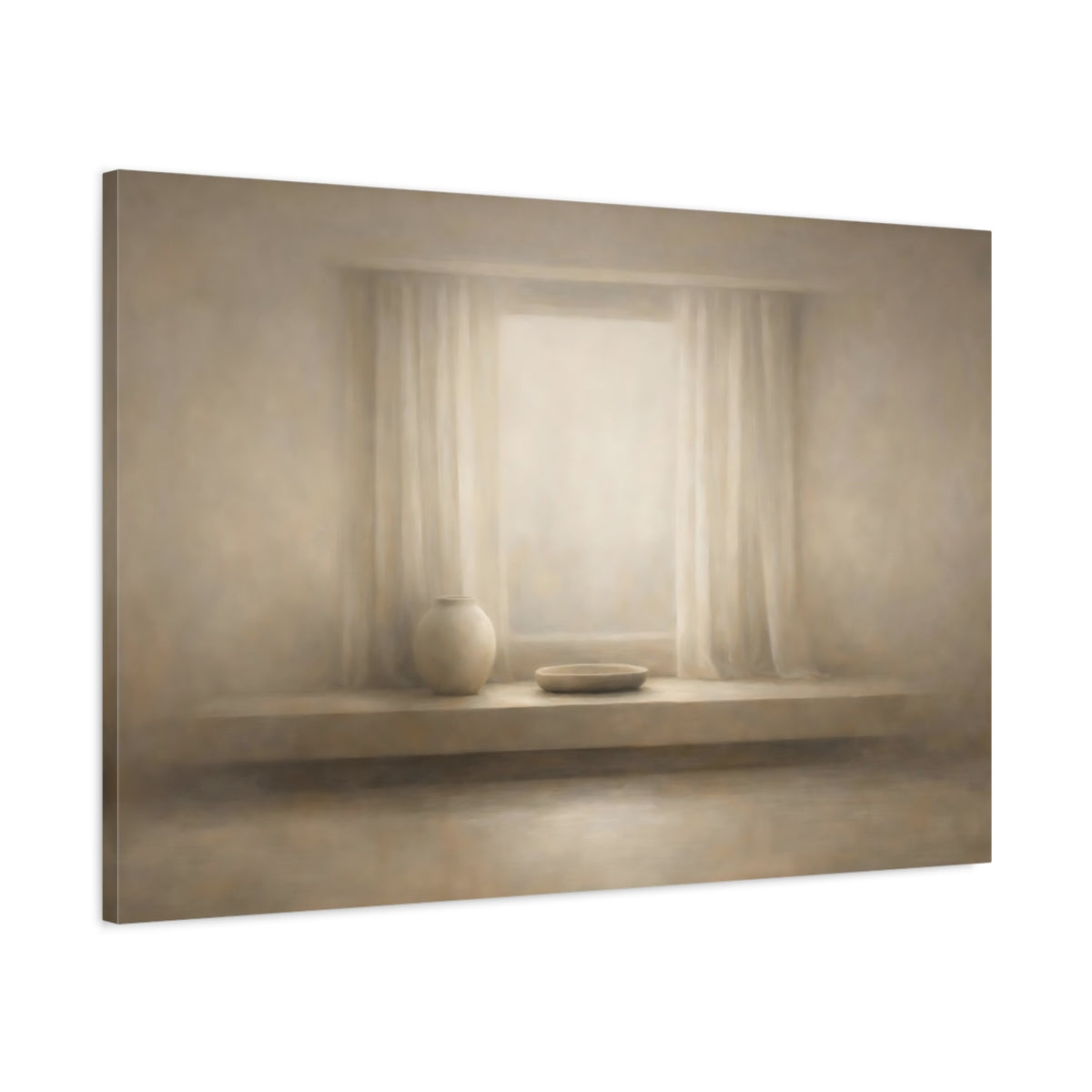 Side Mockup 1. Abstract Soft Window Light Minimal Space shown as stretched canvas wall art