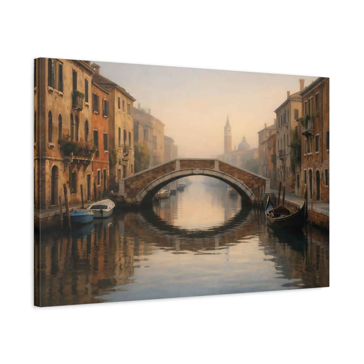 Canal Reflection Stone Bridge Vintage - Canvas Wall Art Print