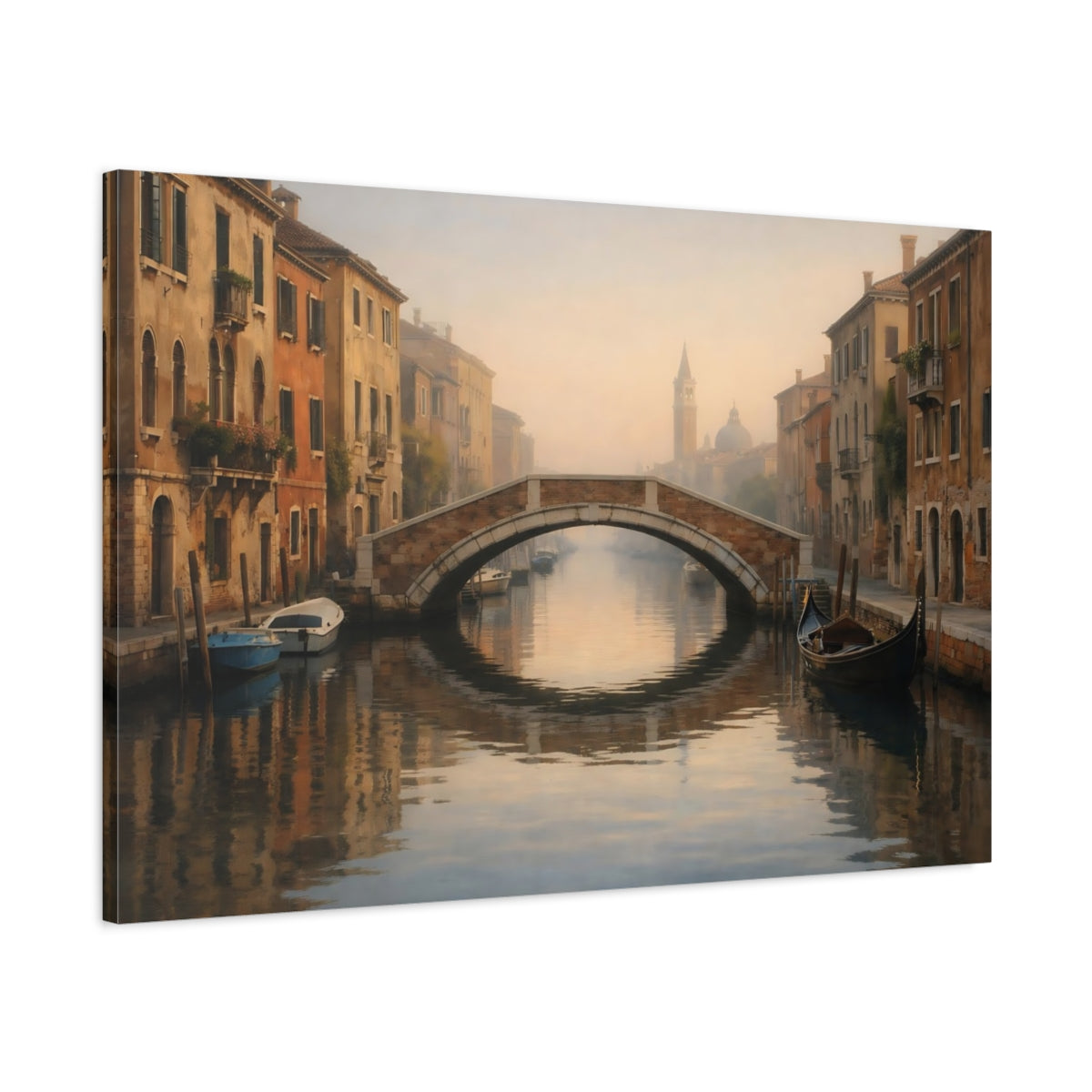 Canal Reflection Stone Bridge Vintage - Canvas Wall Art Print