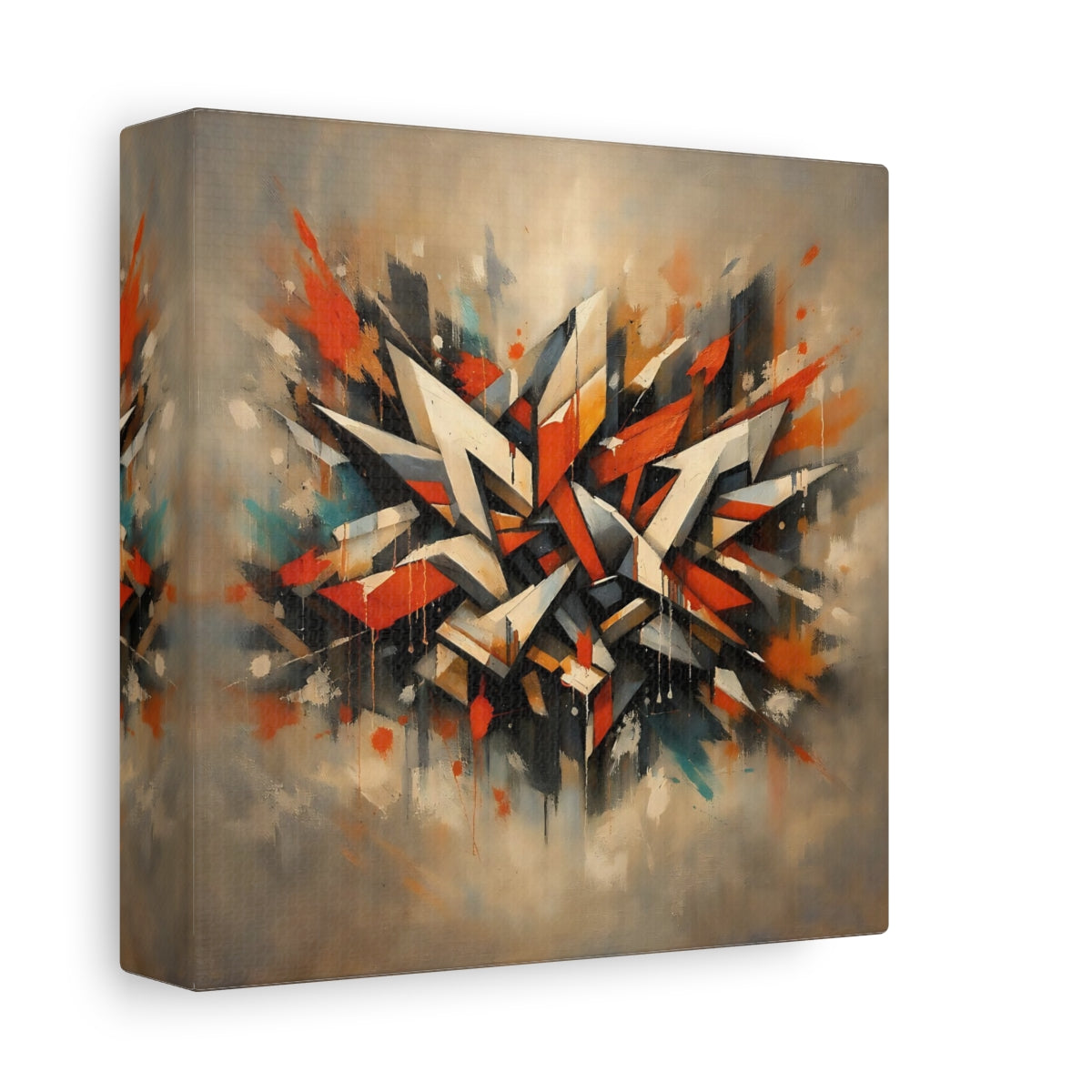 Side Mockup 1. Abstract Geometric Forms Abstract Orange Gray shown as stretched canvas wall art